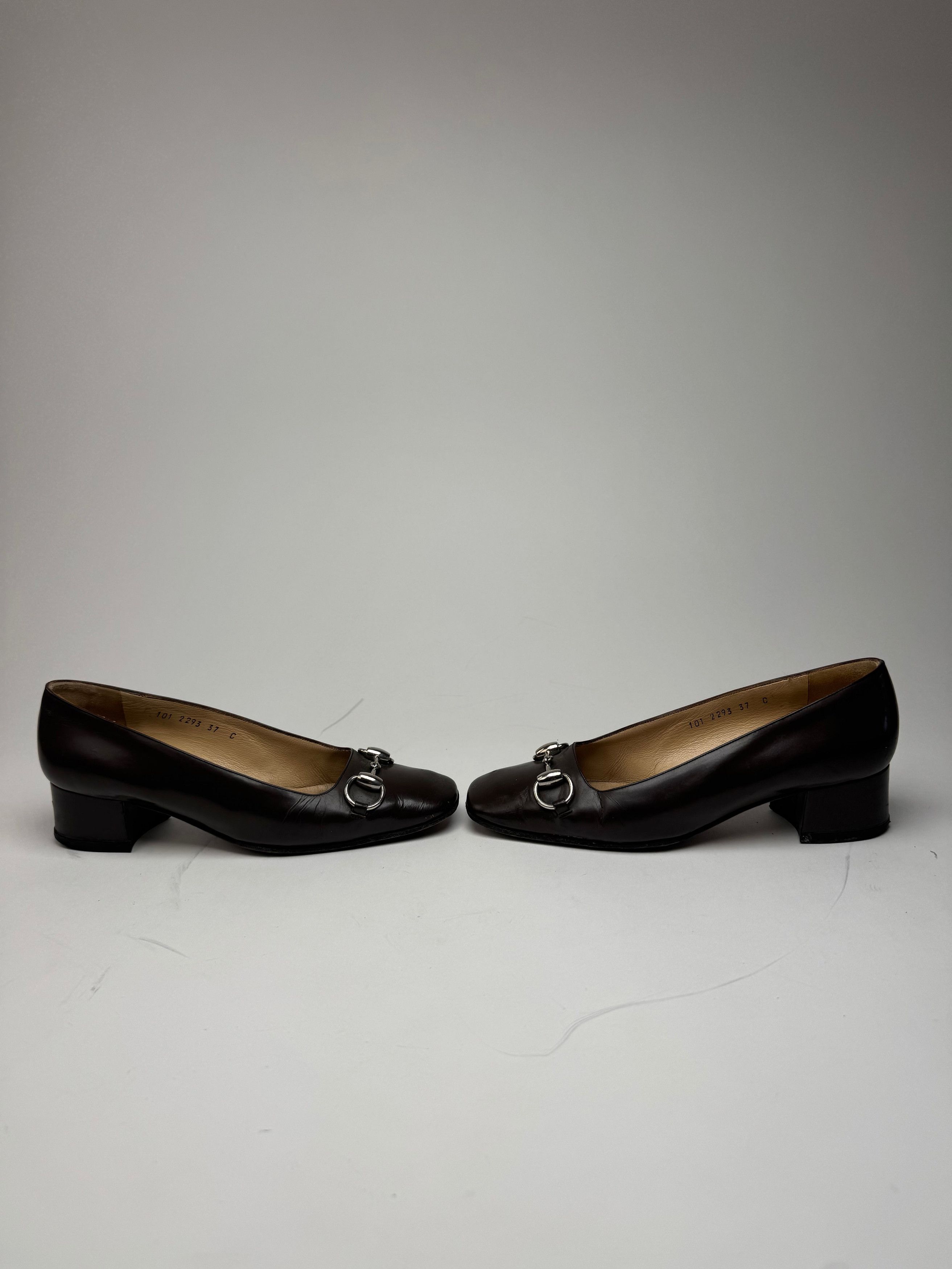 Gucci Vintage Horsebit Patent Leather Pumps Brown 37C Size US 6 / IT 36 - 3 Thumbnail