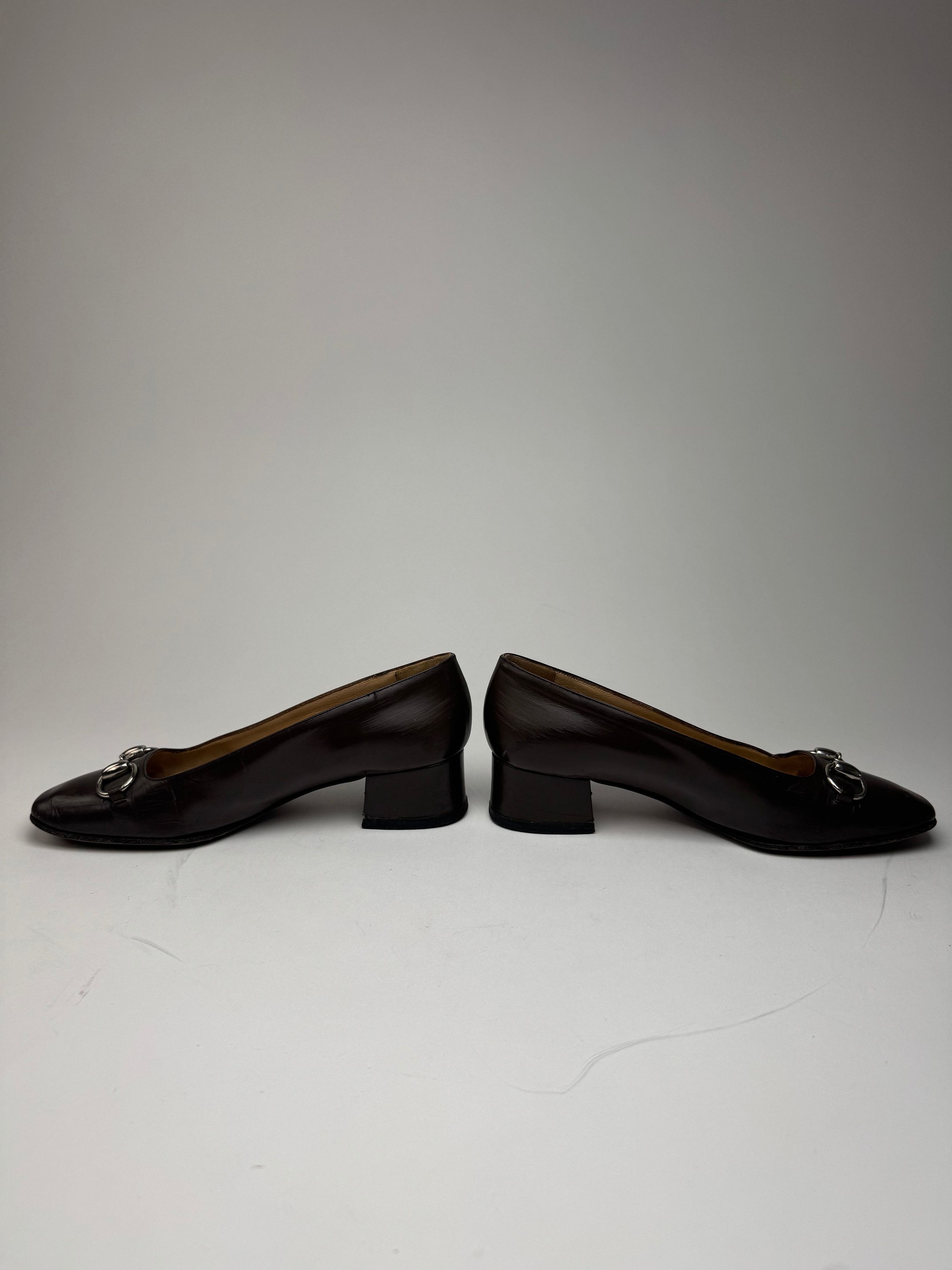 Gucci Vintage Horsebit Patent Leather Pumps Brown 37C Size US 6 / IT 36 - 6 Thumbnail