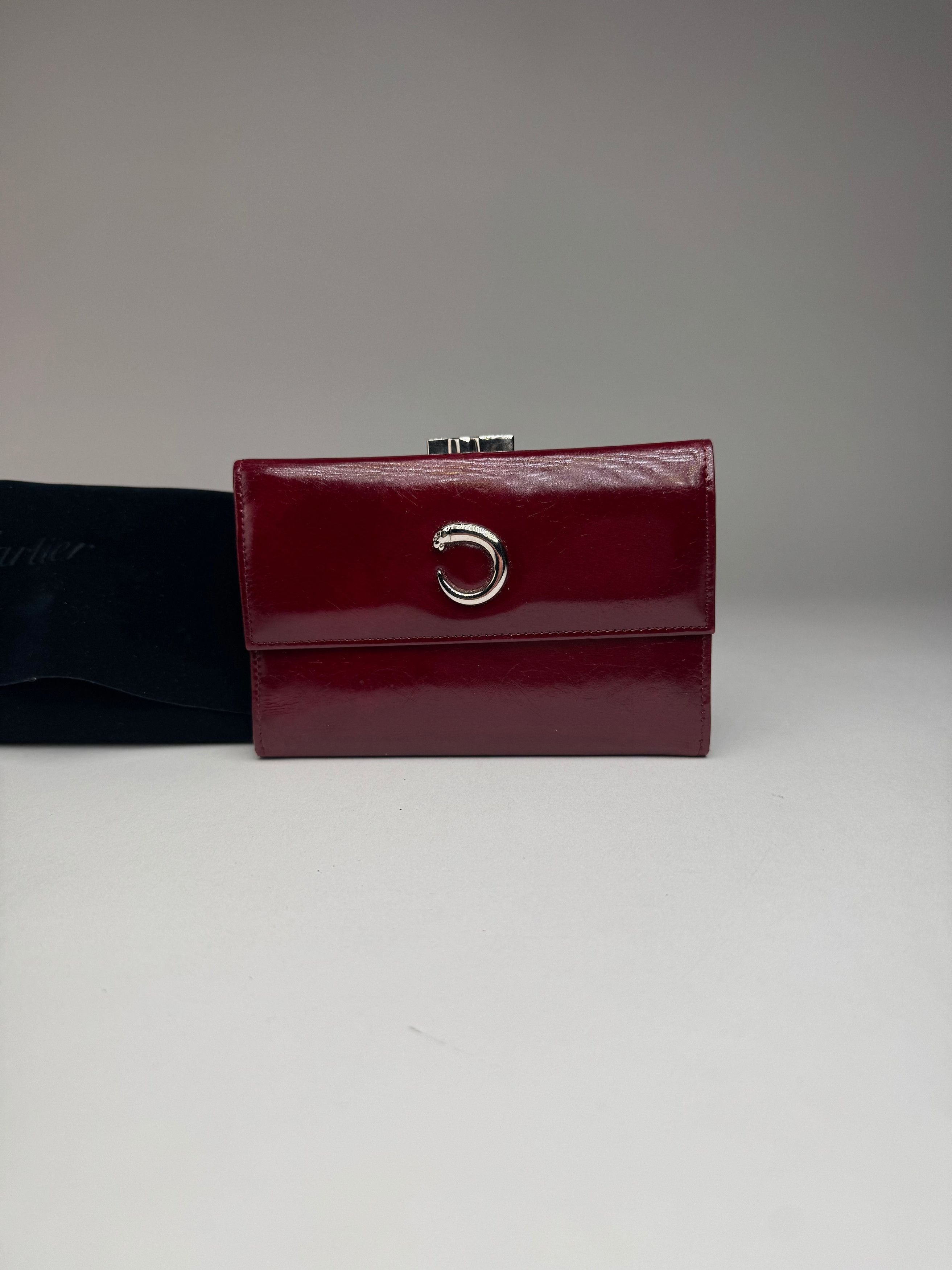 Cartier Vintage Panthere Patent Leather Wallet Burgundy Size ONE SIZE - 6 Thumbnail