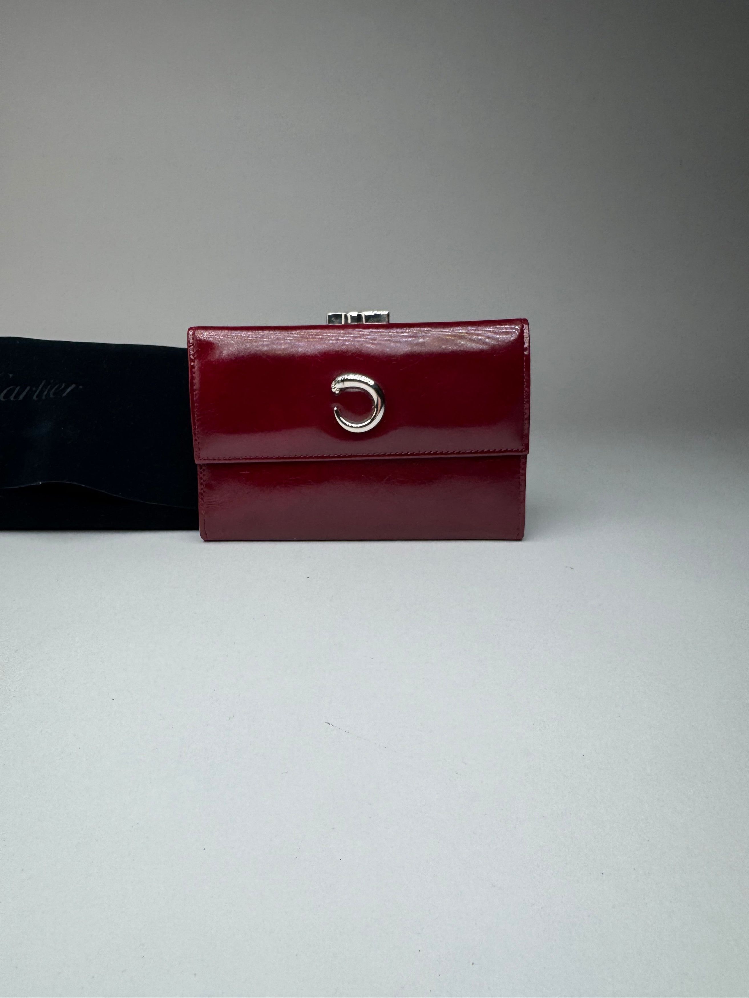 Cartier Vintage Panthere Patent Leather Wallet Burgundy Size ONE SIZE - 12 Thumbnail