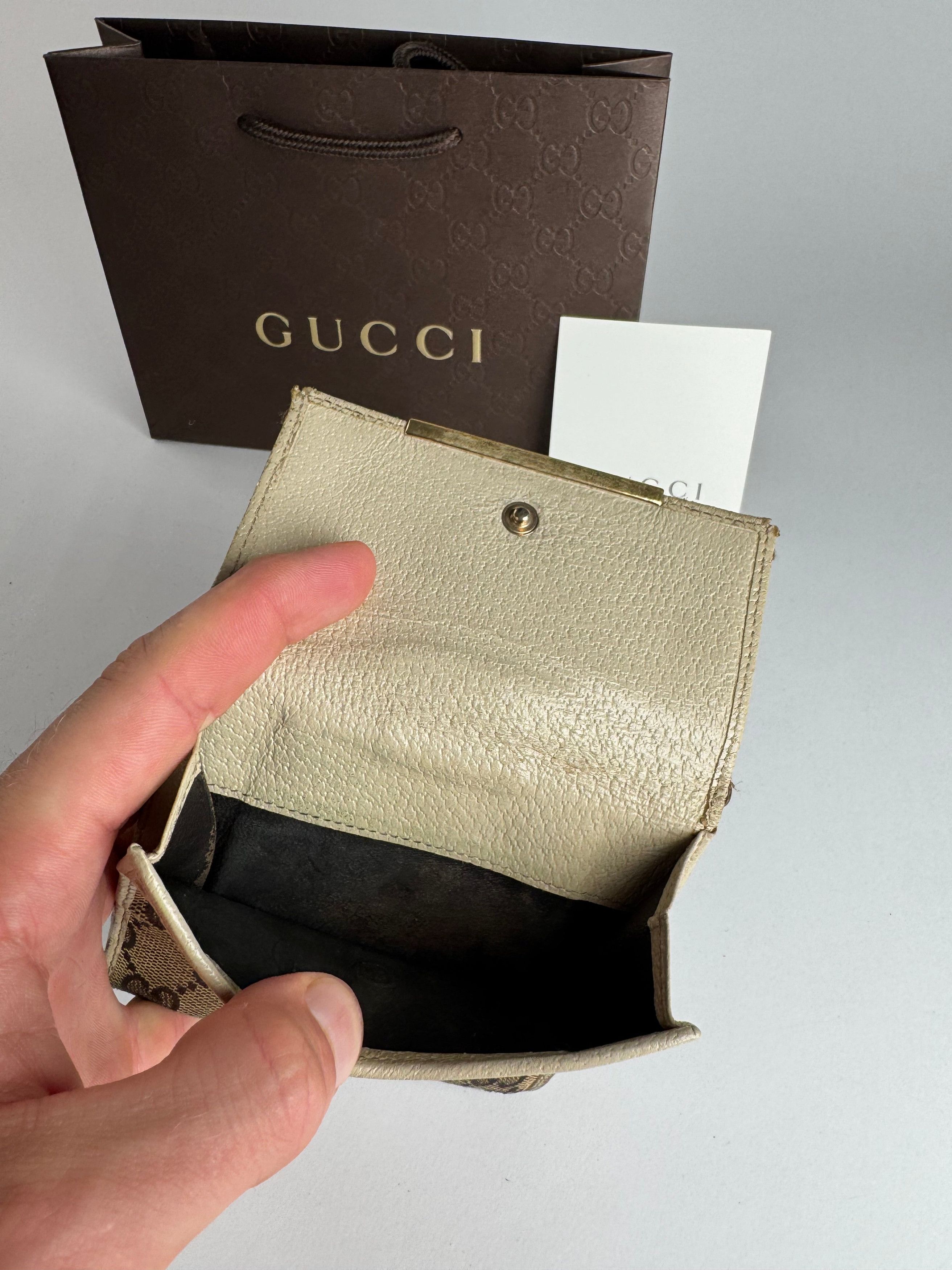 Gucci Vintage Leather Canvas Monogram Wallet Brown white Size ONE SIZE - 4 Thumbnail