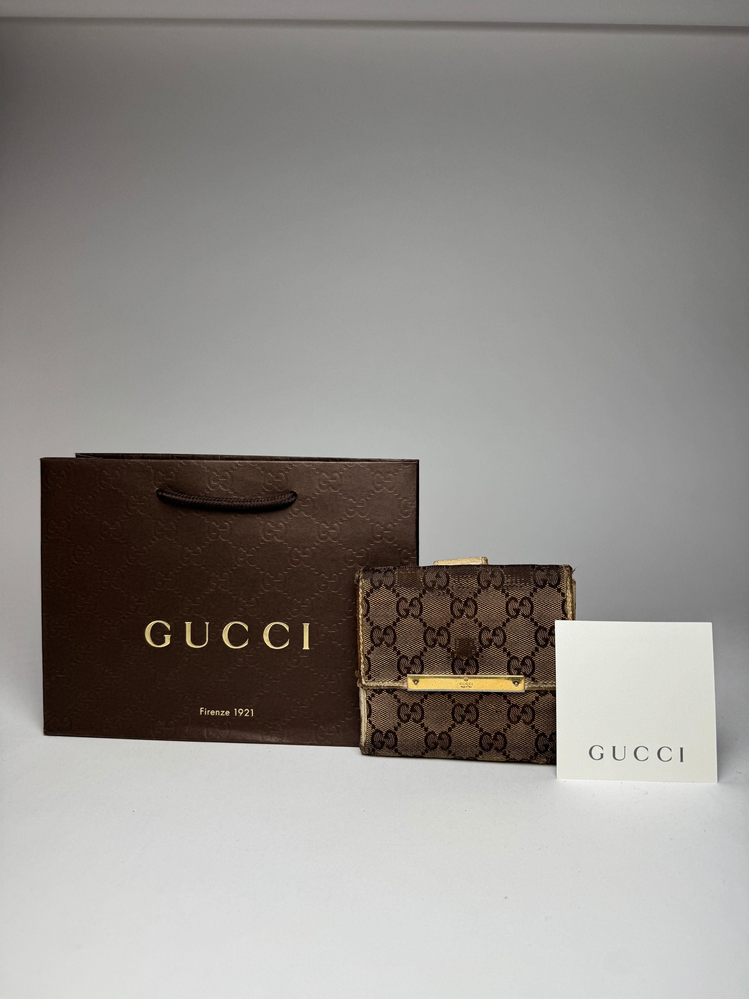 Gucci Vintage Leather Canvas Monogram Wallet Brown white Size ONE SIZE - 13 Thumbnail