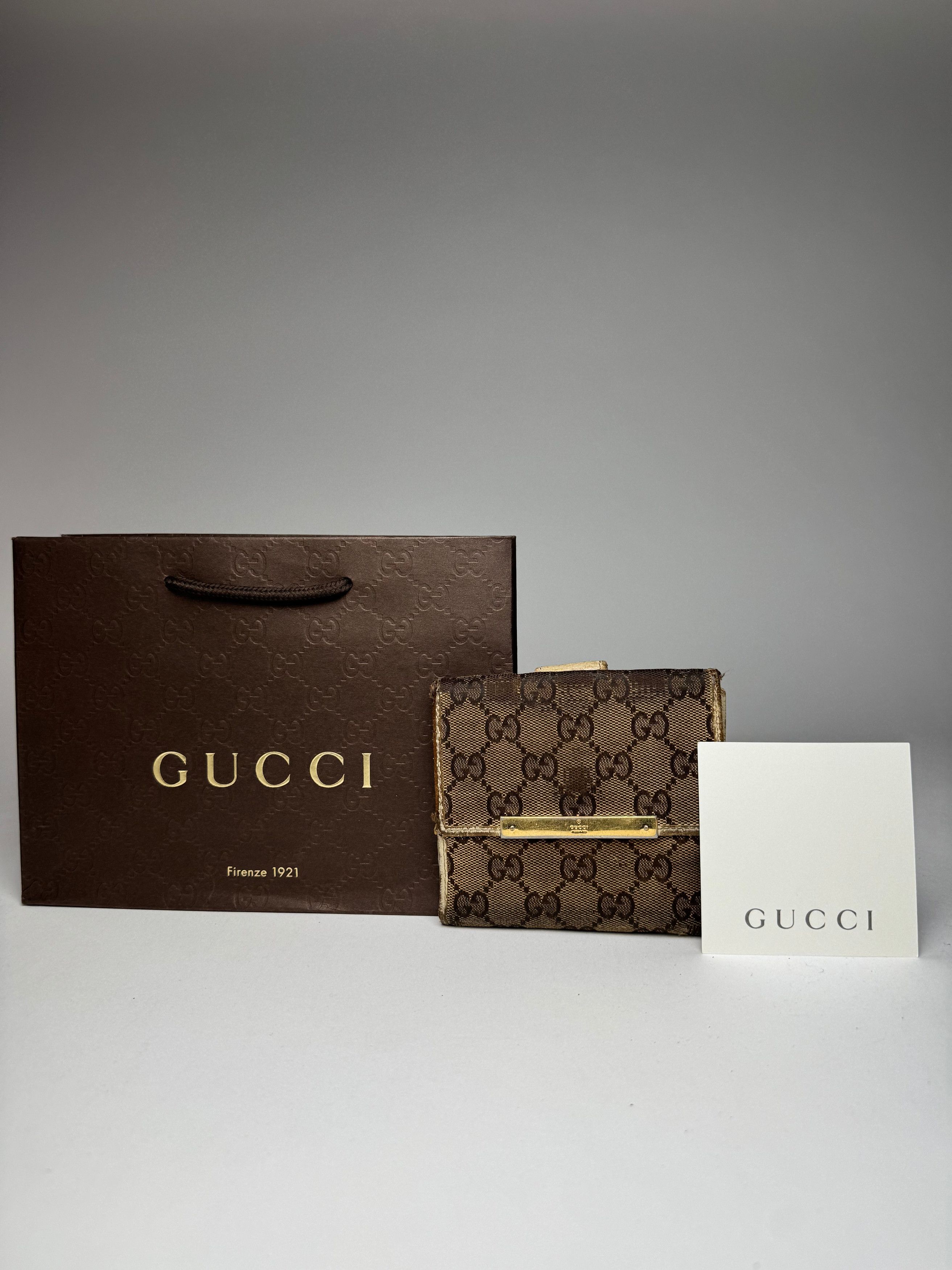 Gucci Vintage Leather Canvas Monogram Wallet Brown white Size ONE SIZE - 8 Thumbnail