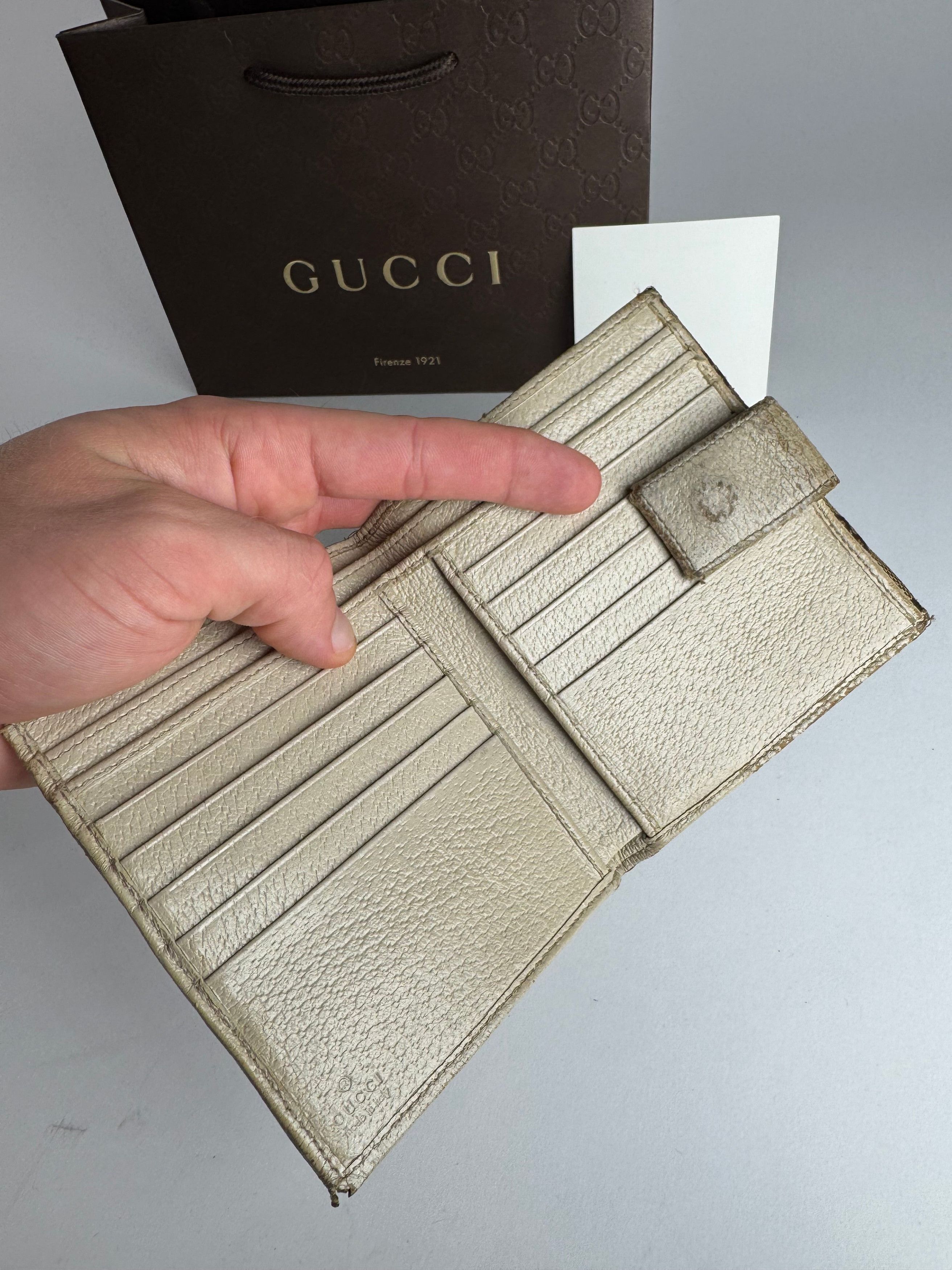 Gucci Vintage Leather Canvas Monogram Wallet Brown white Size ONE SIZE - 6 Thumbnail