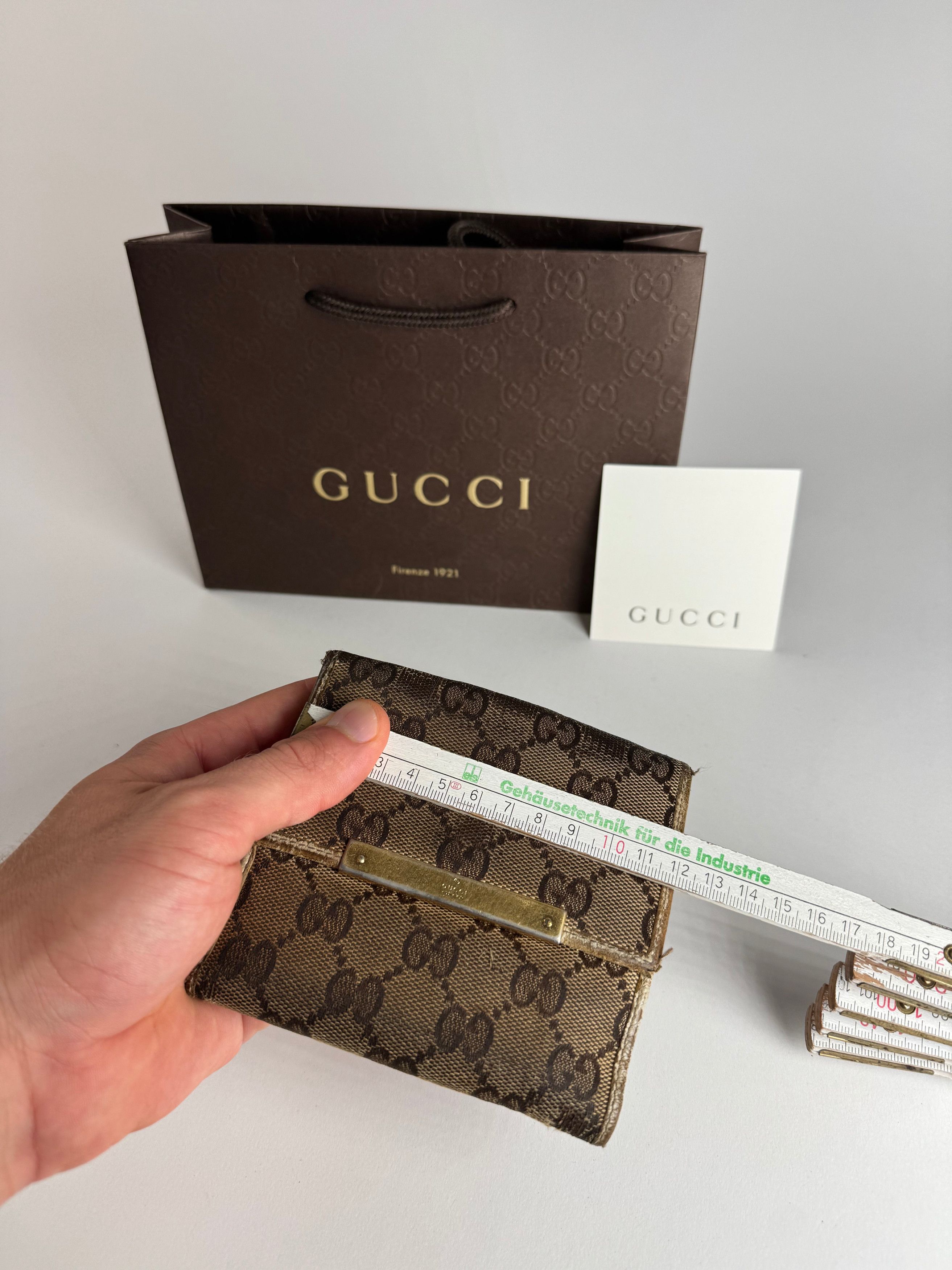 Gucci Vintage Leather Canvas Monogram Wallet Brown white Size ONE SIZE - 11 Thumbnail