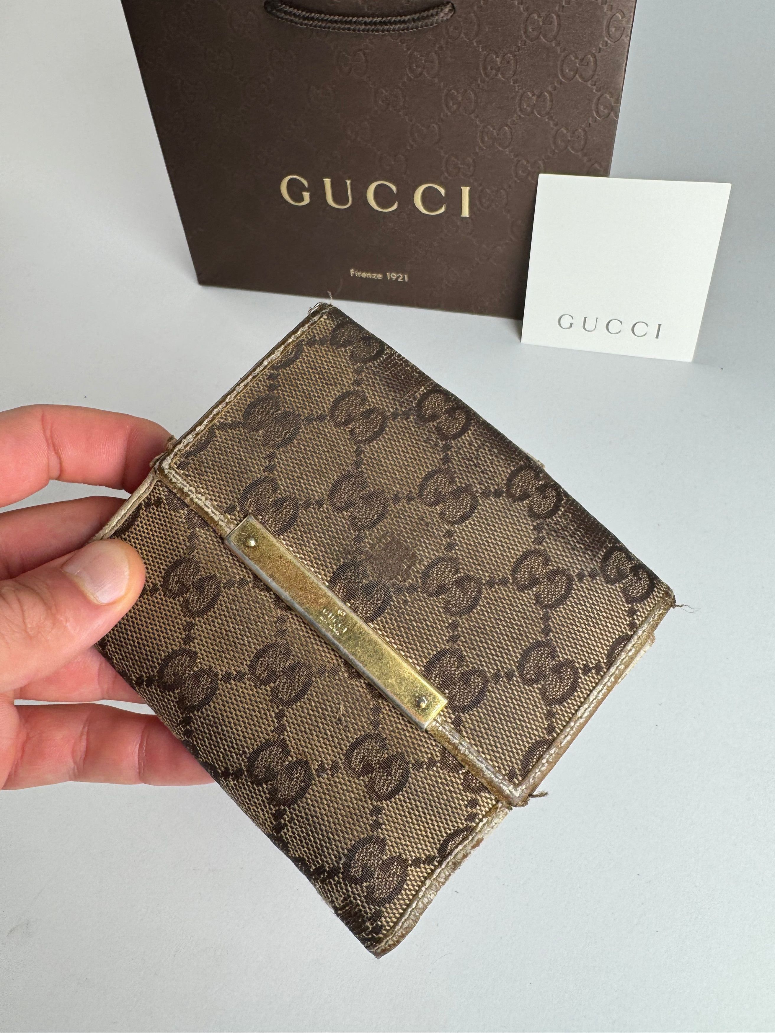 Gucci Vintage Leather Canvas Monogram Wallet Brown white Size ONE SIZE - 3 Thumbnail