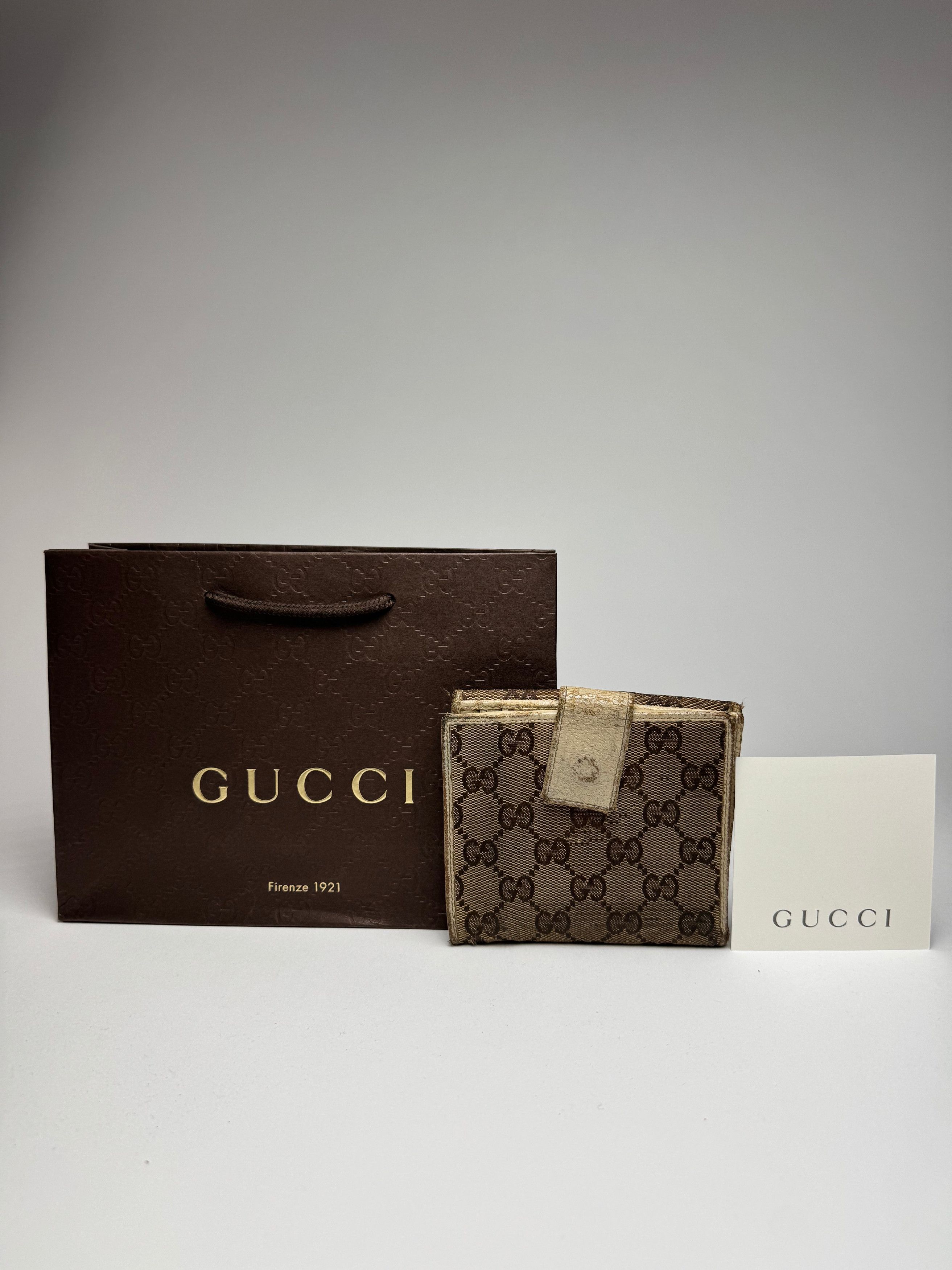 Gucci Vintage Leather Canvas Monogram Wallet Brown white Size ONE SIZE - 2 Thumbnail