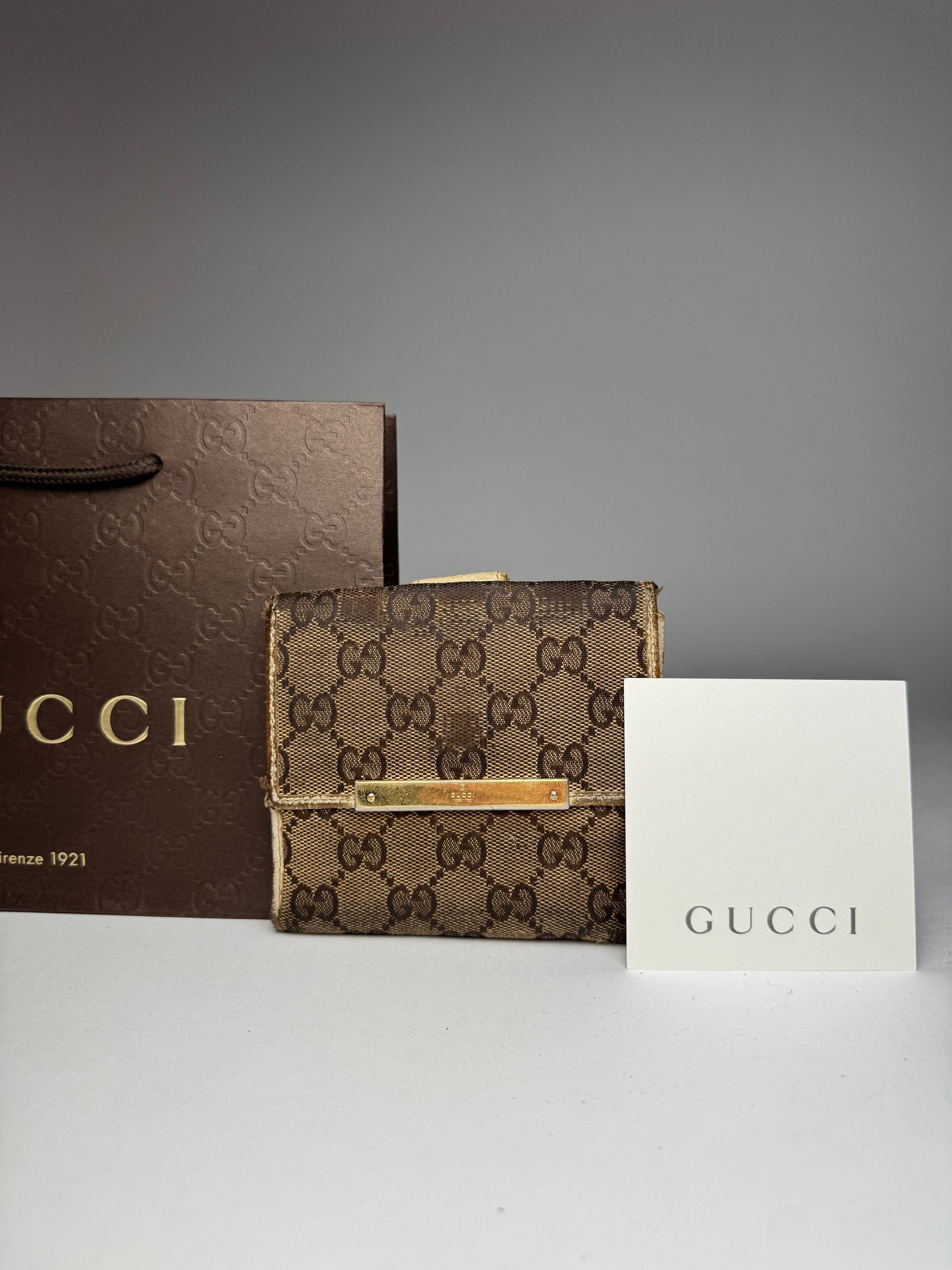 Gucci Vintage Leather Canvas Monogram Wallet Brown white Size ONE SIZE - 5 Thumbnail