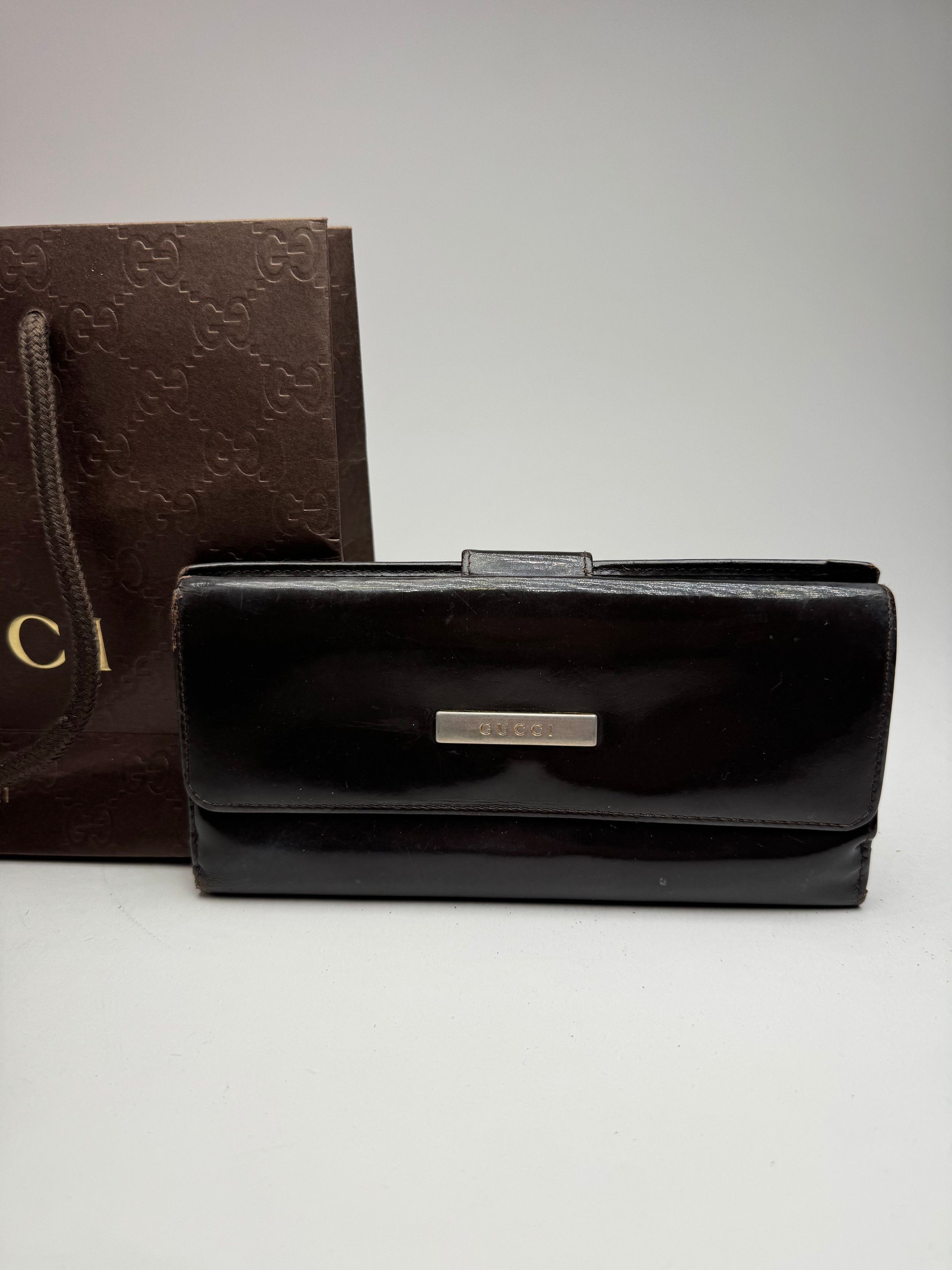Gucci Vintage Patent Leather Wallet Brown Size ONE SIZE - 6 Thumbnail