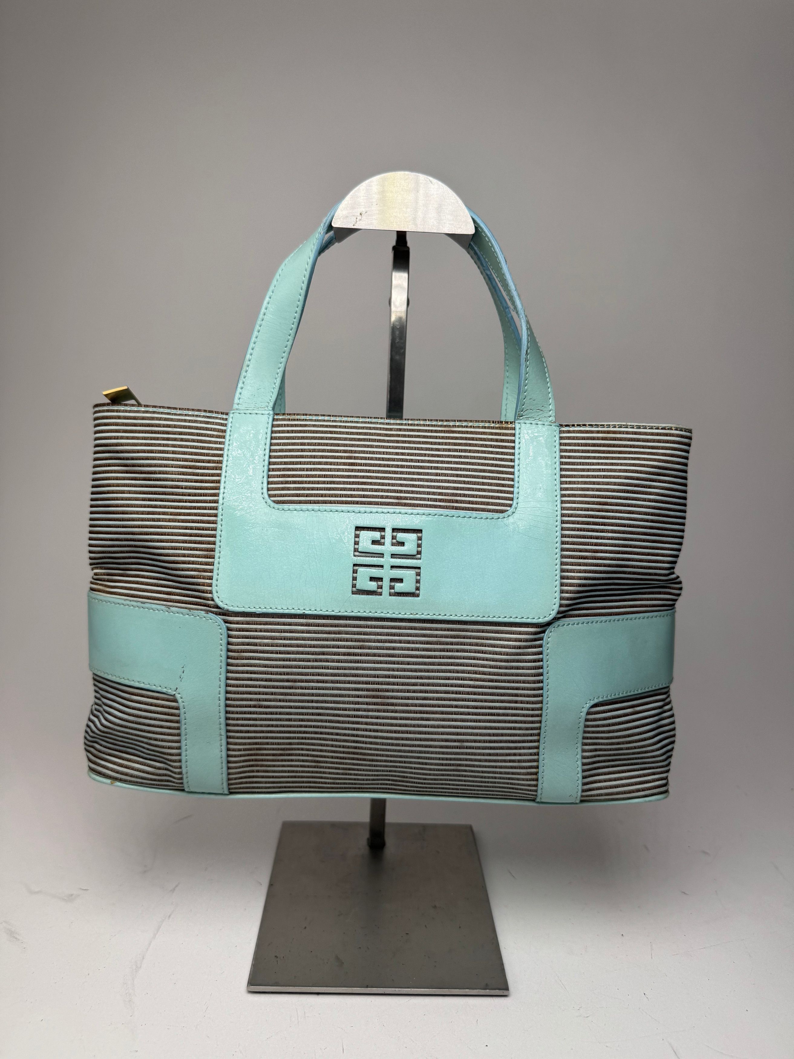 Givenchy Vintage Leather Canvas Bag Turquoise Brown Size ONE SIZE - 6 Thumbnail