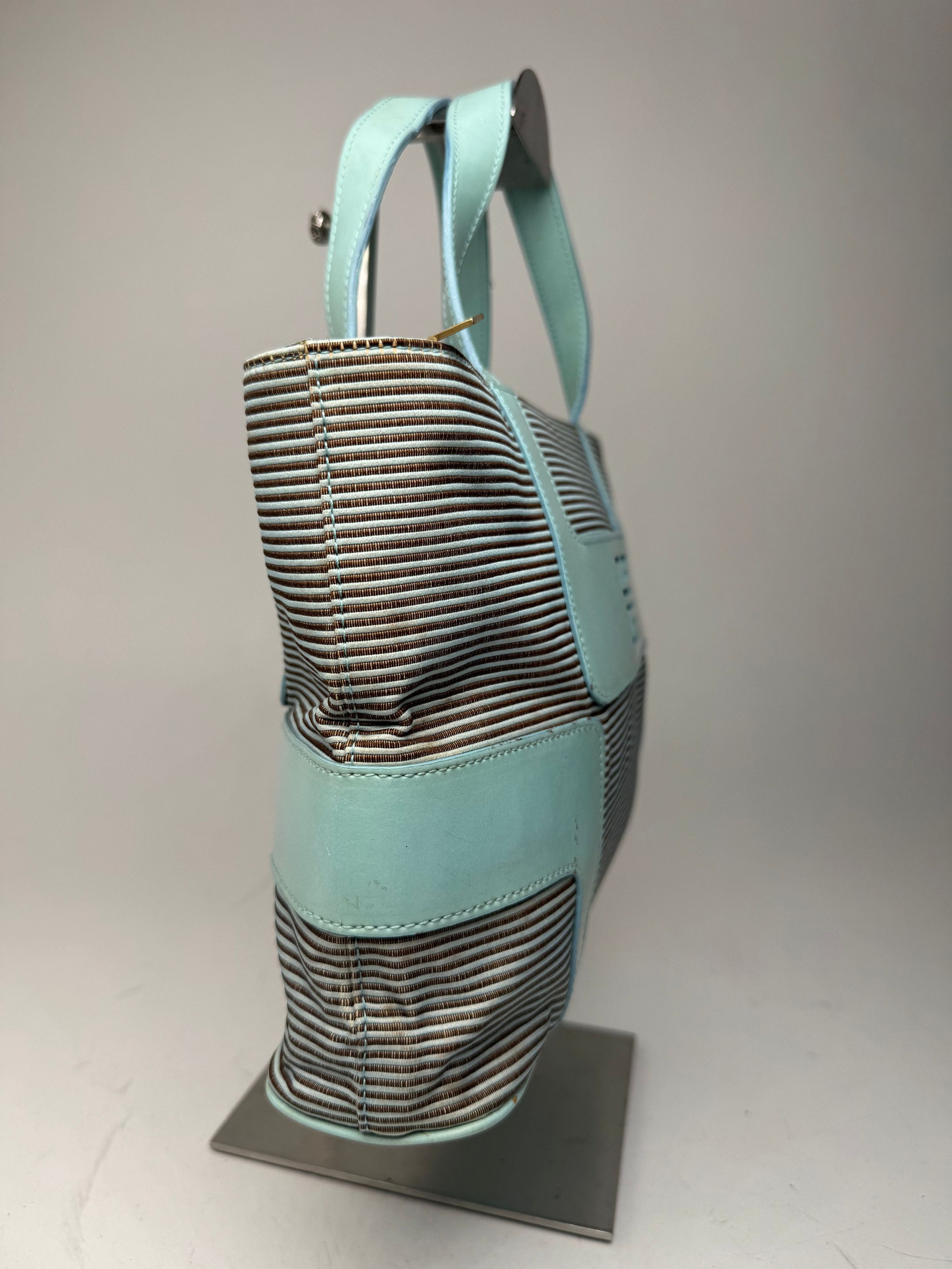 Givenchy Vintage Leather Canvas Bag Turquoise Brown Size ONE SIZE - 7 Thumbnail