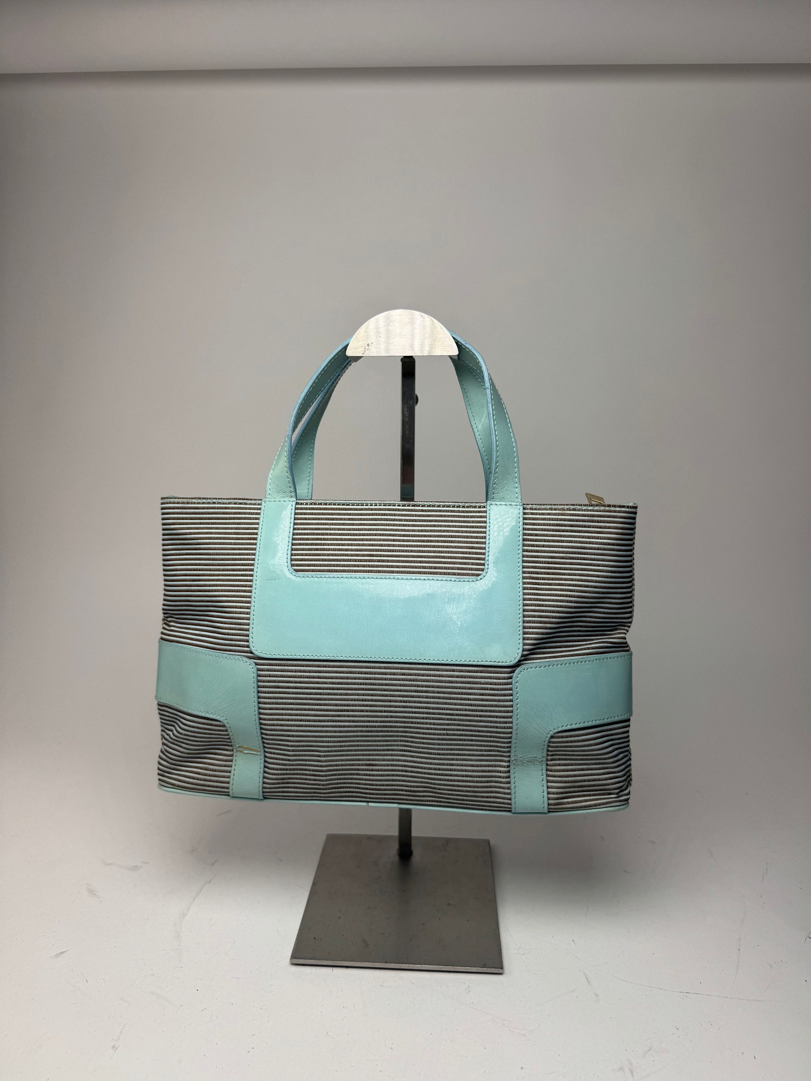 Givenchy Vintage Leather Canvas Bag Turquoise Brown Size ONE SIZE - 10 Thumbnail