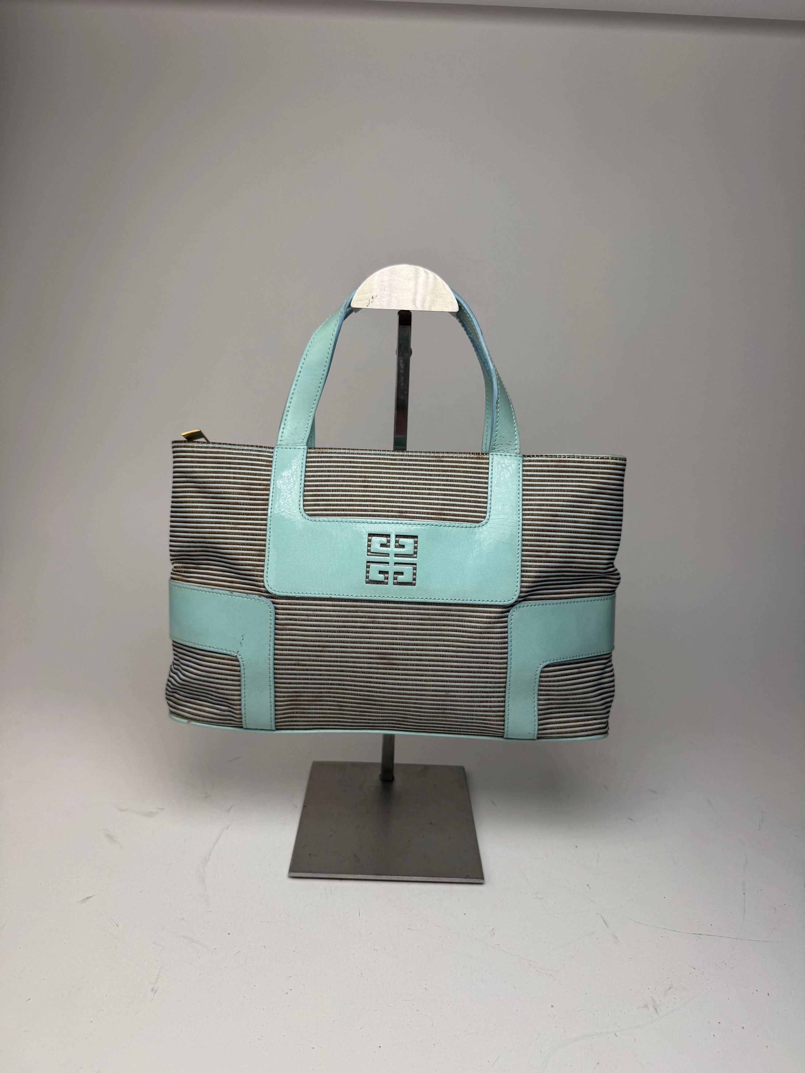 Givenchy Vintage Leather Canvas Bag Turquoise Brown Size ONE SIZE - 15 Thumbnail