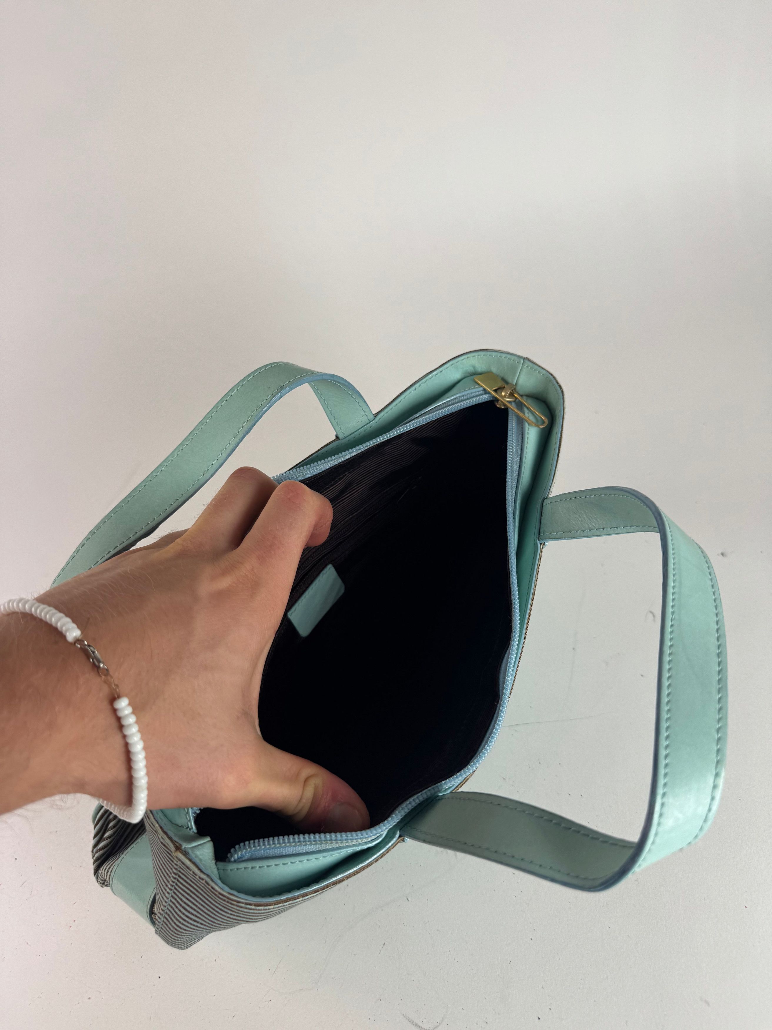 Givenchy Vintage Leather Canvas Bag Turquoise Brown Size ONE SIZE - 3 Thumbnail