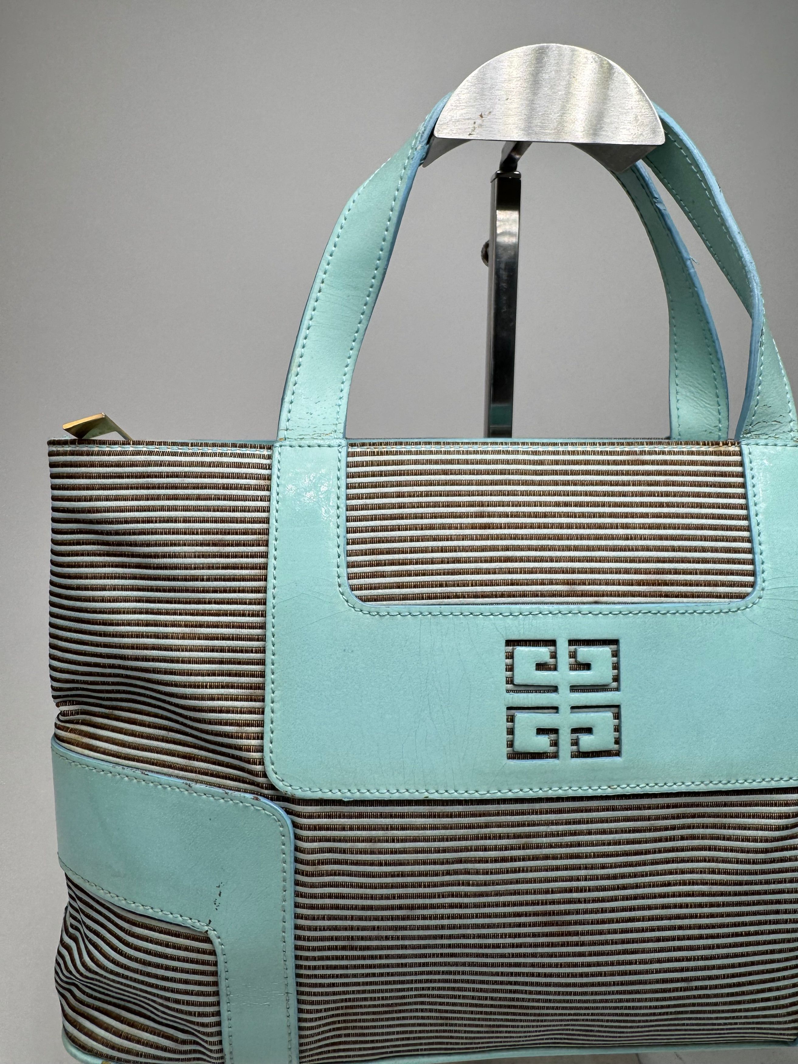 Givenchy Vintage Leather Canvas Bag Turquoise Brown Size ONE SIZE - 8 Thumbnail
