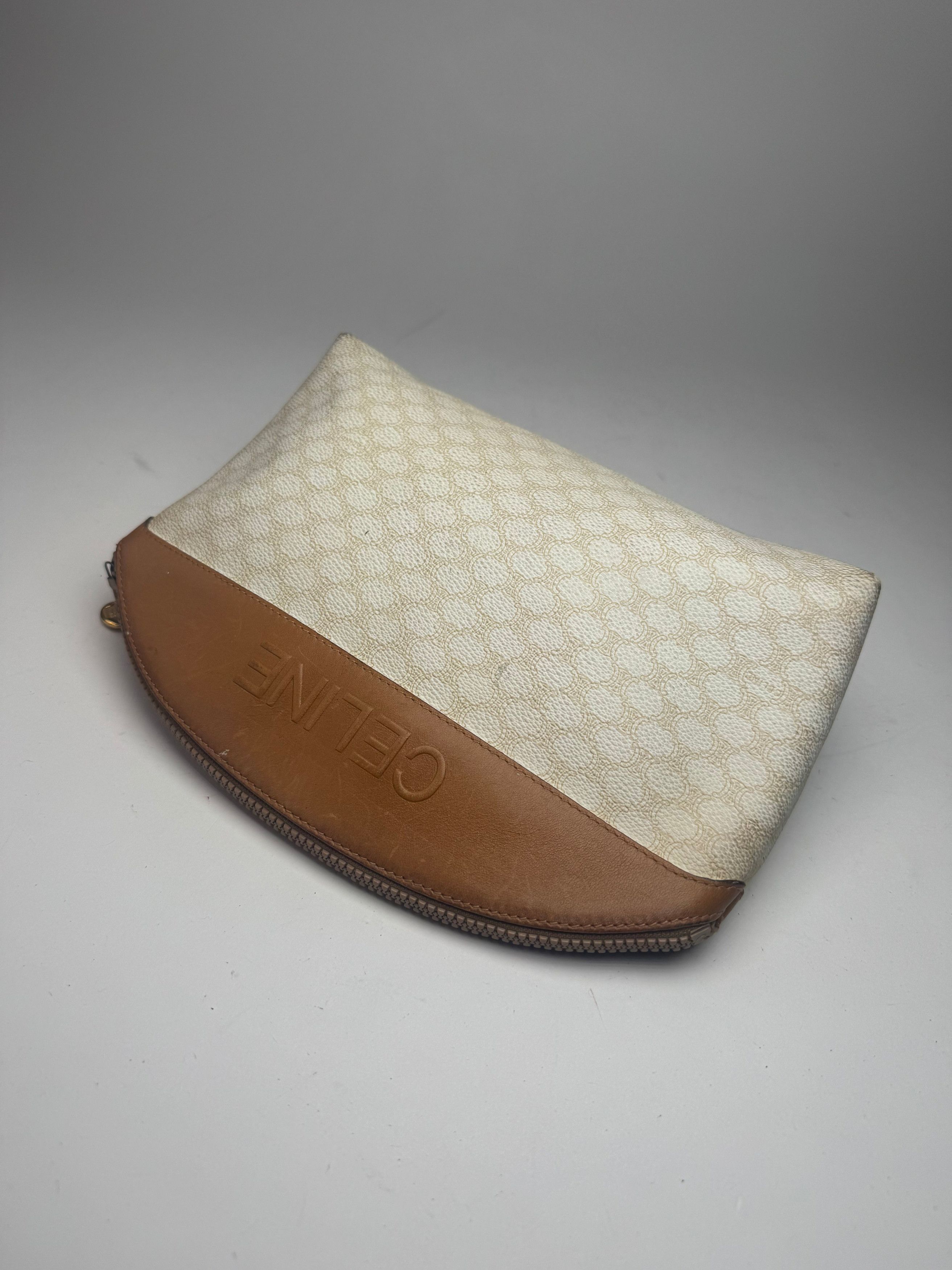 Celine Vintage Paris Monogram Leather Clutch White brown Size ONE SIZE - 7 Thumbnail