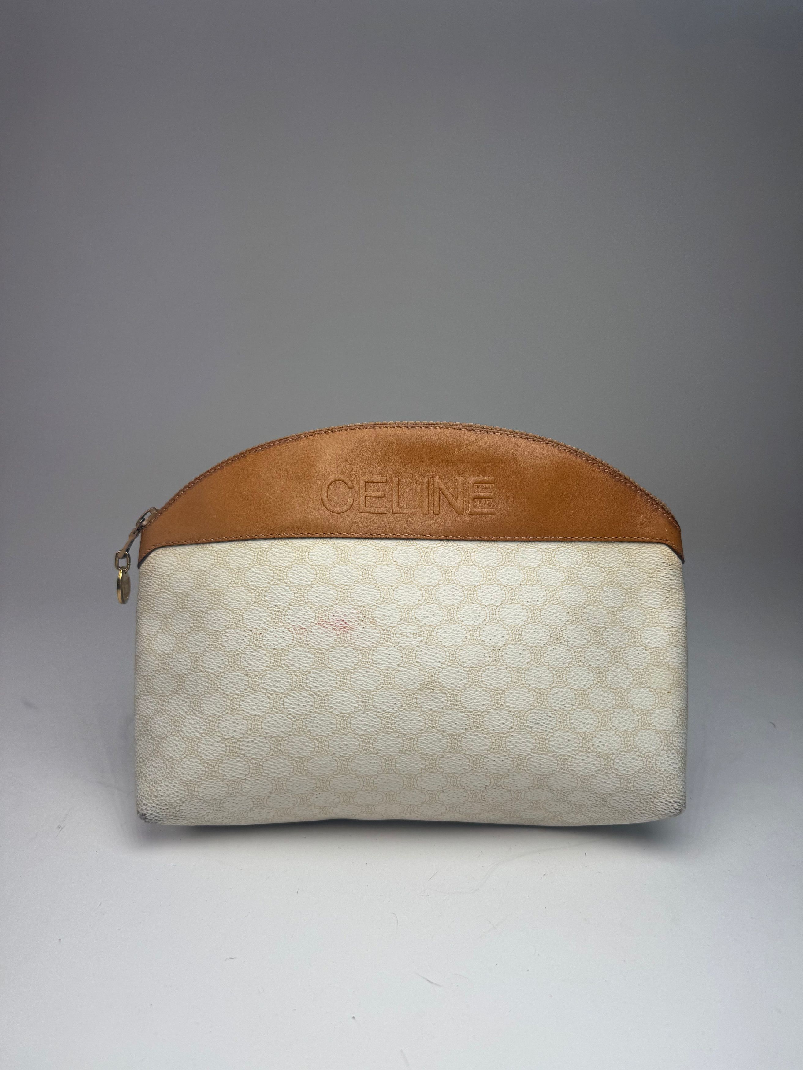 Celine Vintage Paris Monogram Leather Clutch White brown Size ONE SIZE - 2 Thumbnail