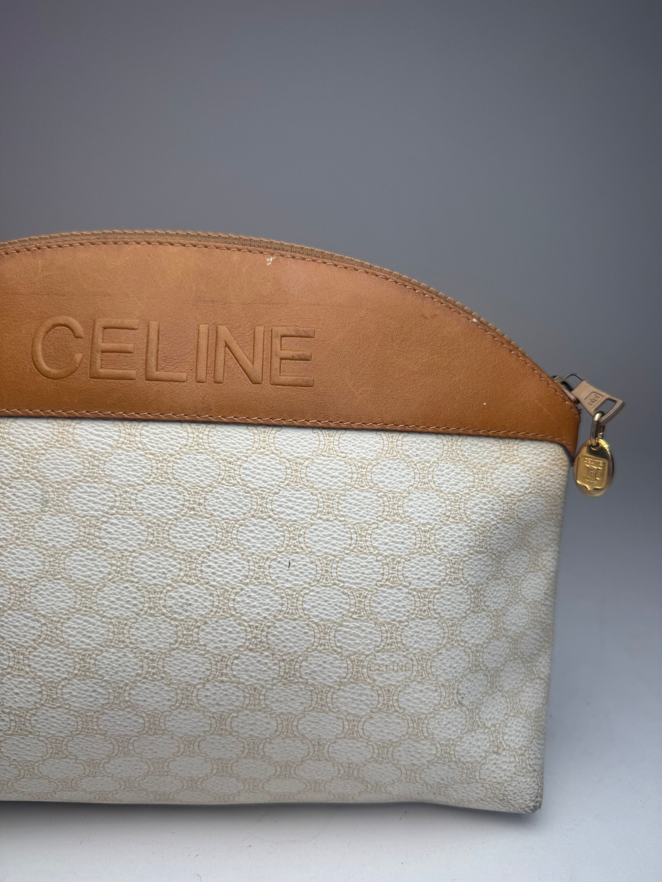 Celine Vintage Paris Monogram Leather Clutch White brown Size ONE SIZE - 6 Thumbnail