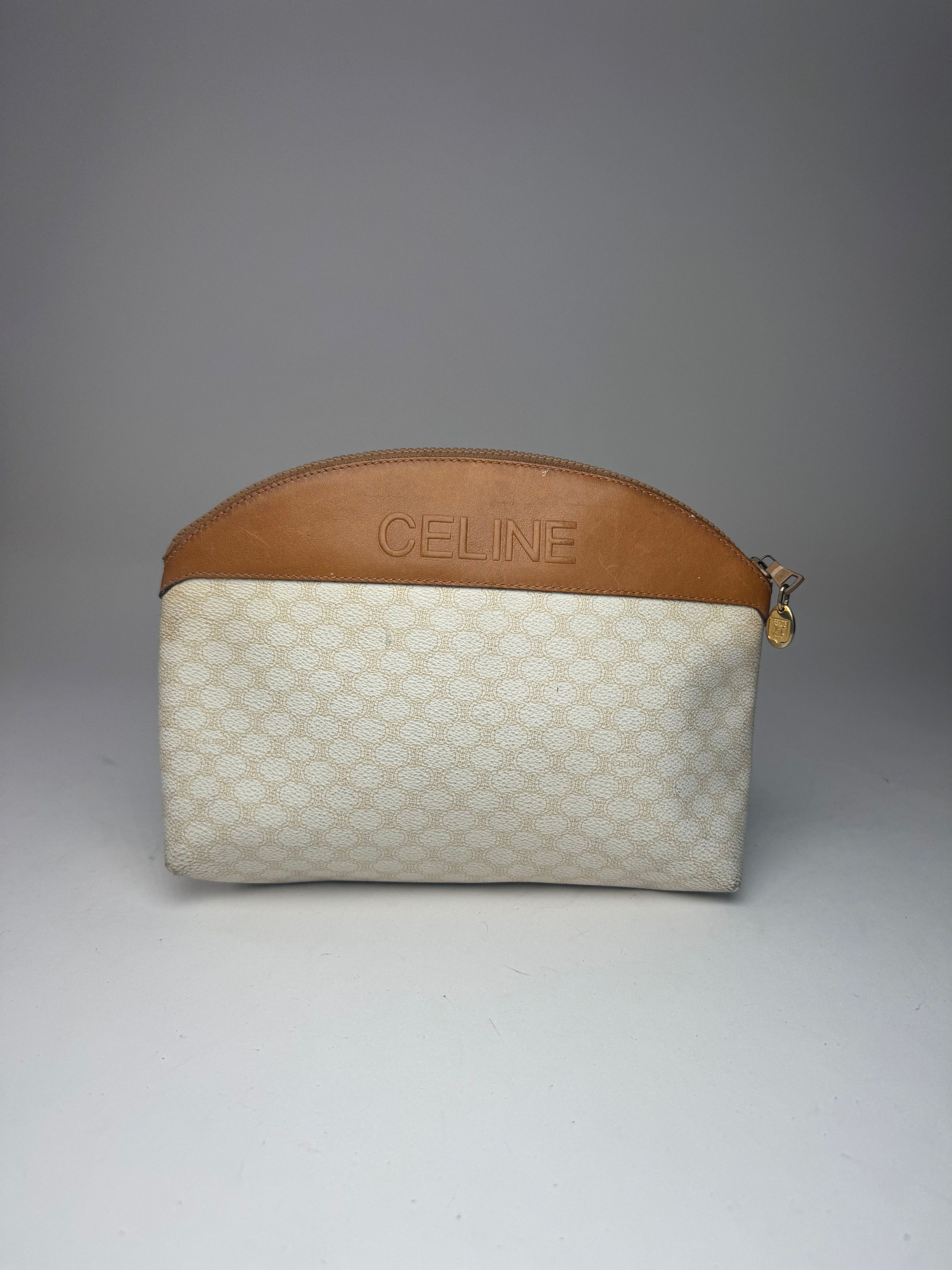 Celine Vintage Paris Monogram Leather Clutch White brown Size ONE SIZE - 14 Thumbnail