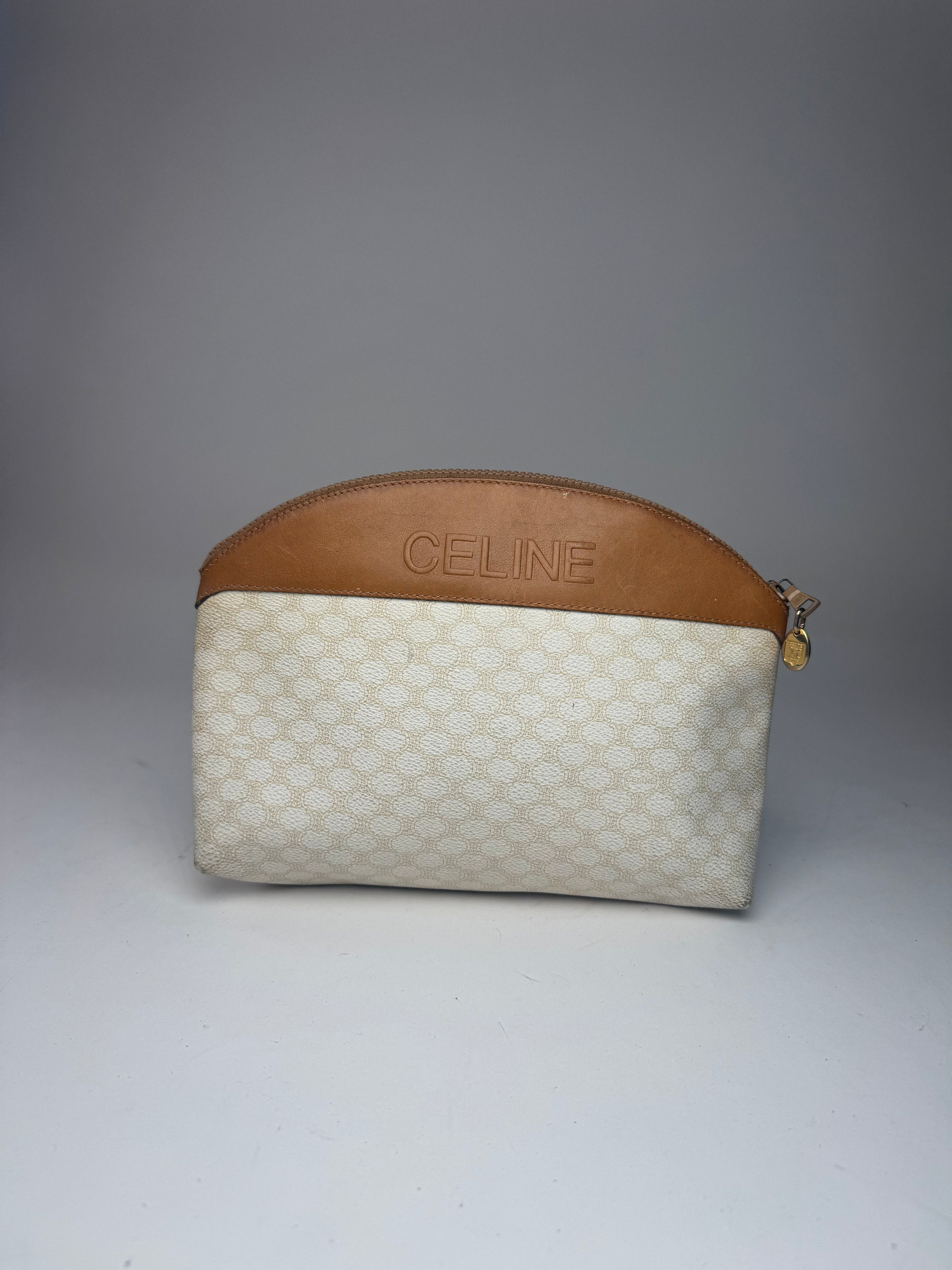 Celine Vintage Paris Monogram Leather Clutch White brown Size ONE SIZE - 5 Thumbnail