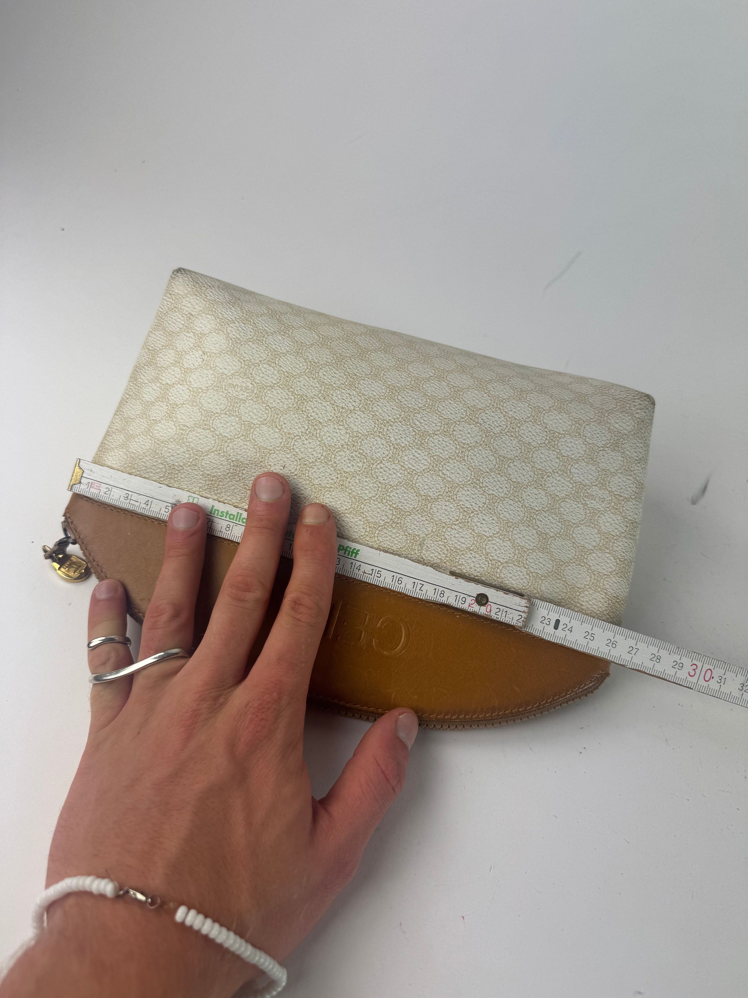 Celine Vintage Paris Monogram Leather Clutch White brown Size ONE SIZE - 11 Thumbnail