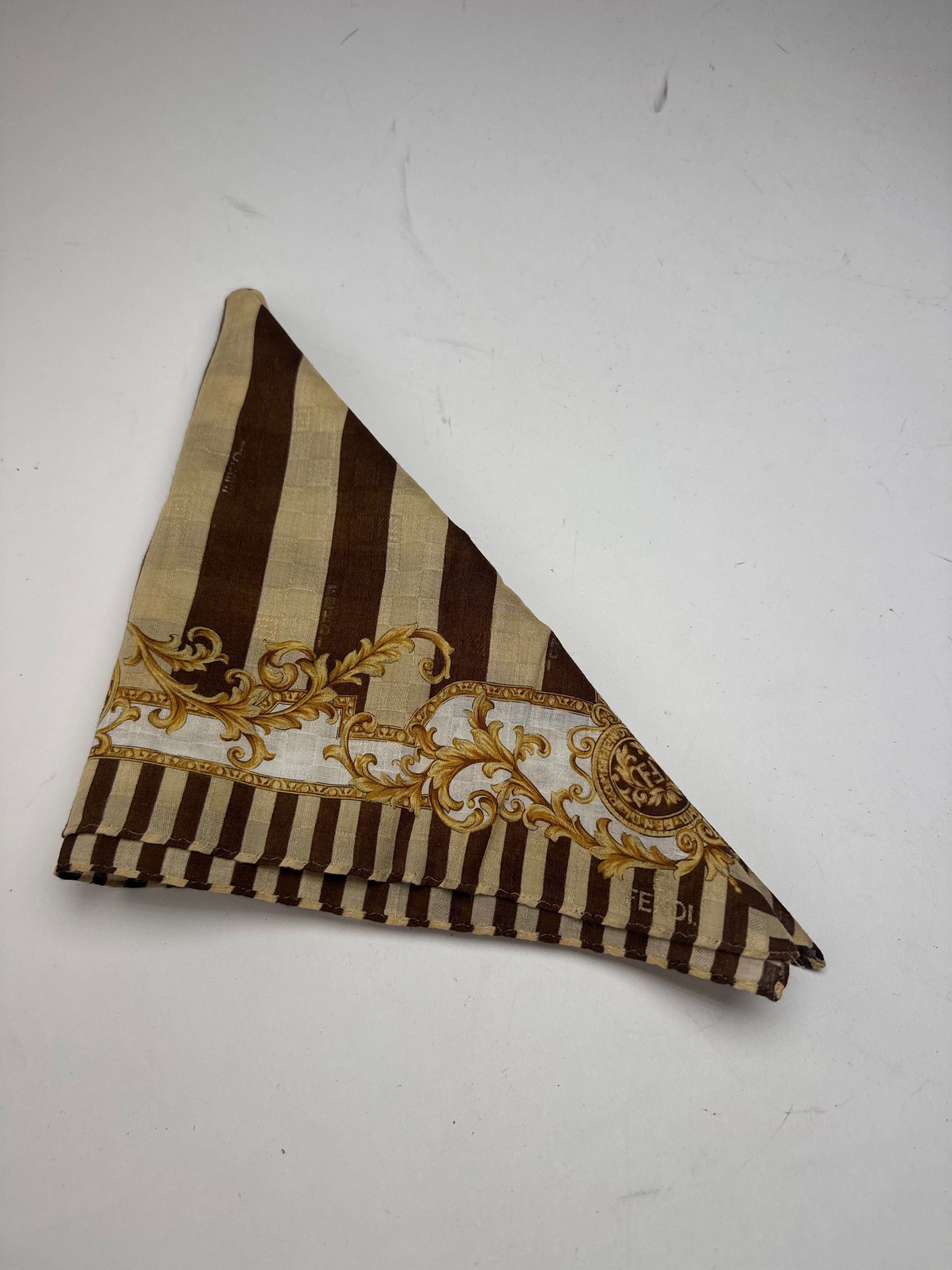Fendi Vintage Striped Scarf Brown Gold Size ONE SIZE - 8 Thumbnail