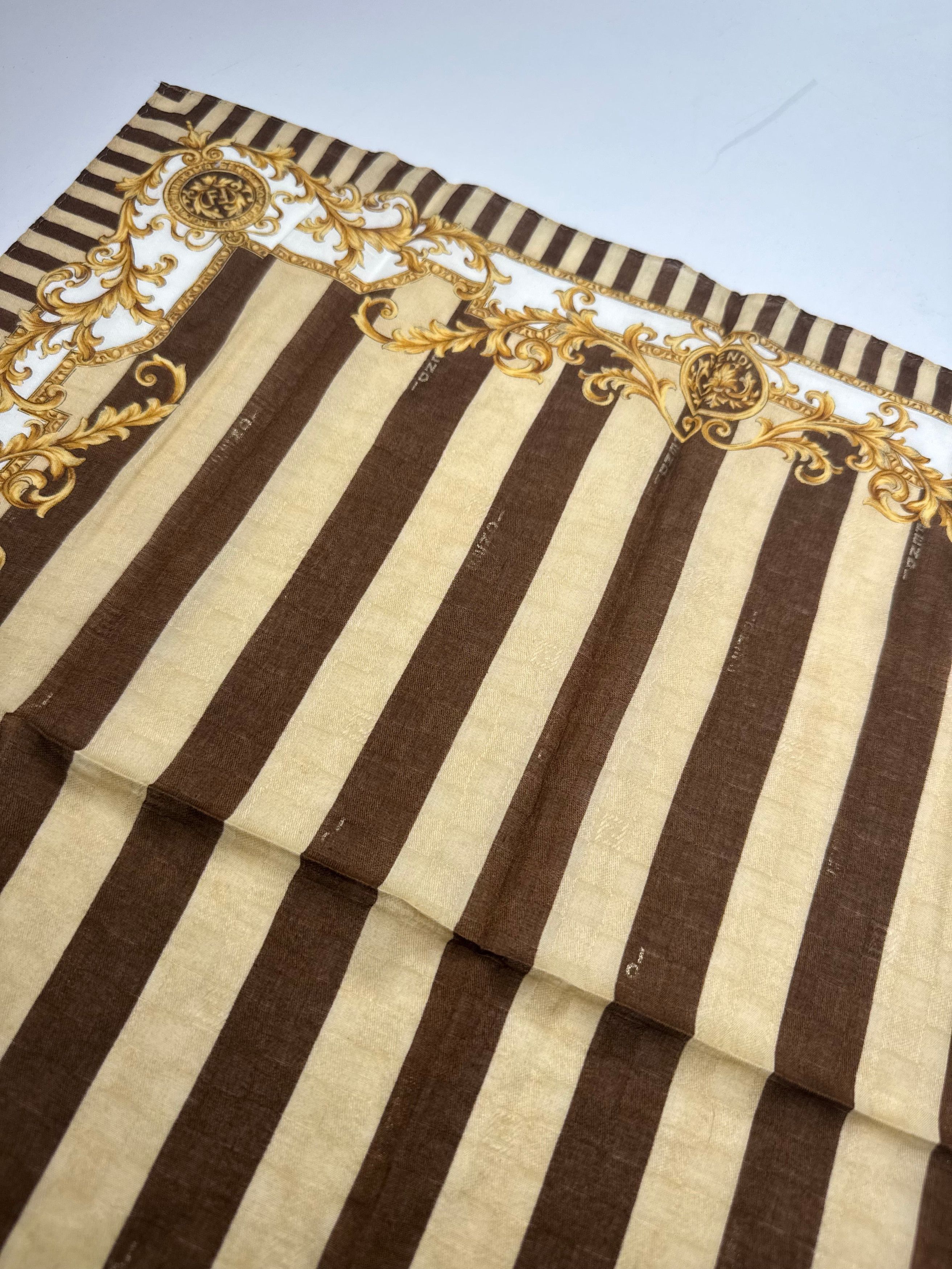 Fendi Vintage Striped Scarf Brown Gold Size ONE SIZE - 10 Thumbnail