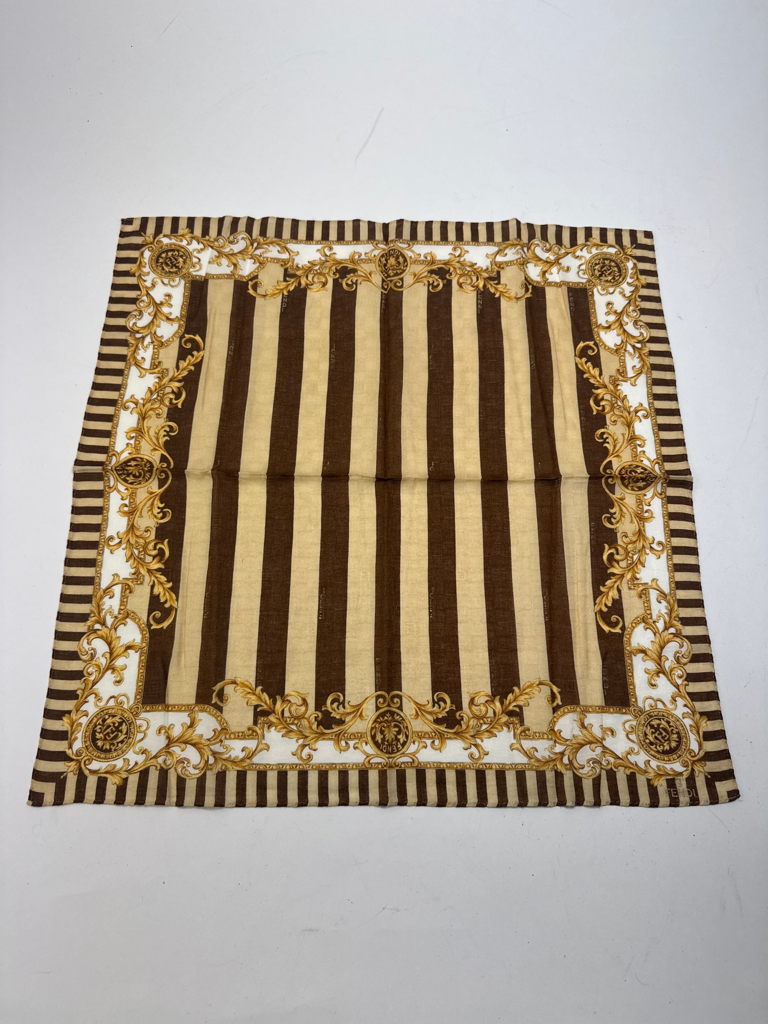 Fendi Vintage Striped Scarf Brown Gold Size ONE SIZE - 9 Thumbnail