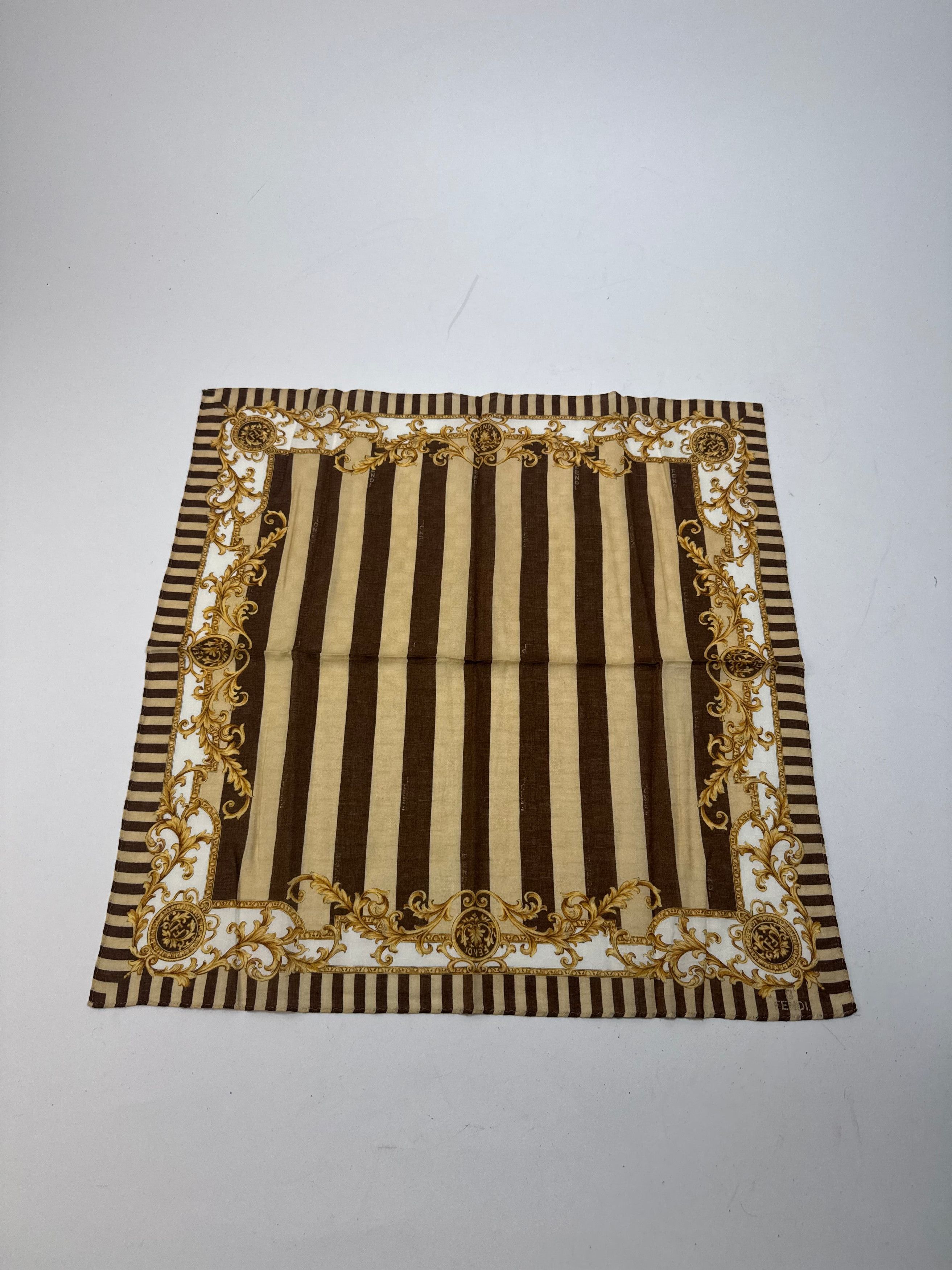 Fendi Vintage Striped Scarf Brown Gold Size ONE SIZE - 5 Thumbnail