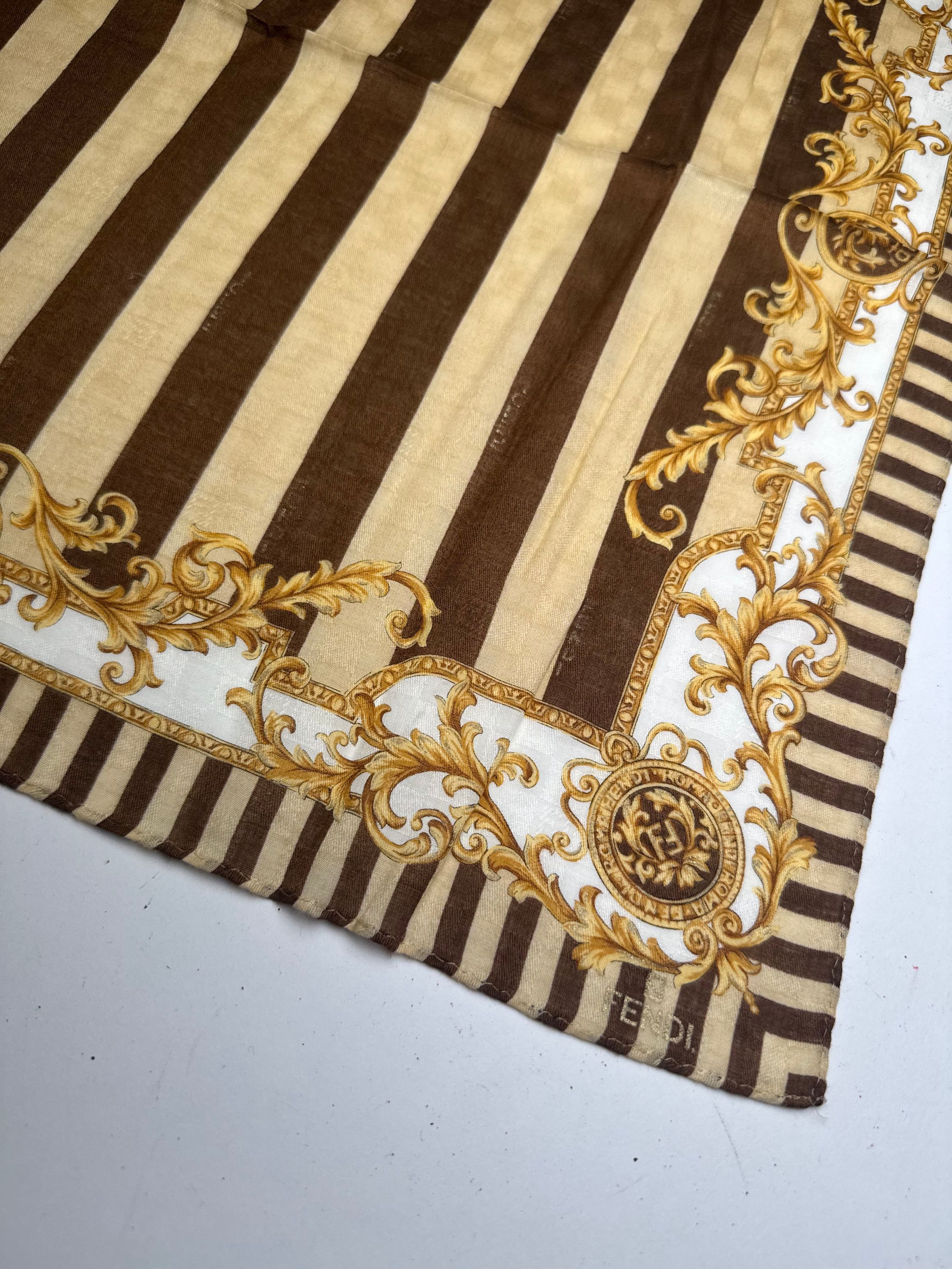 Fendi Vintage Striped Scarf Brown Gold Size ONE SIZE - 3 Thumbnail