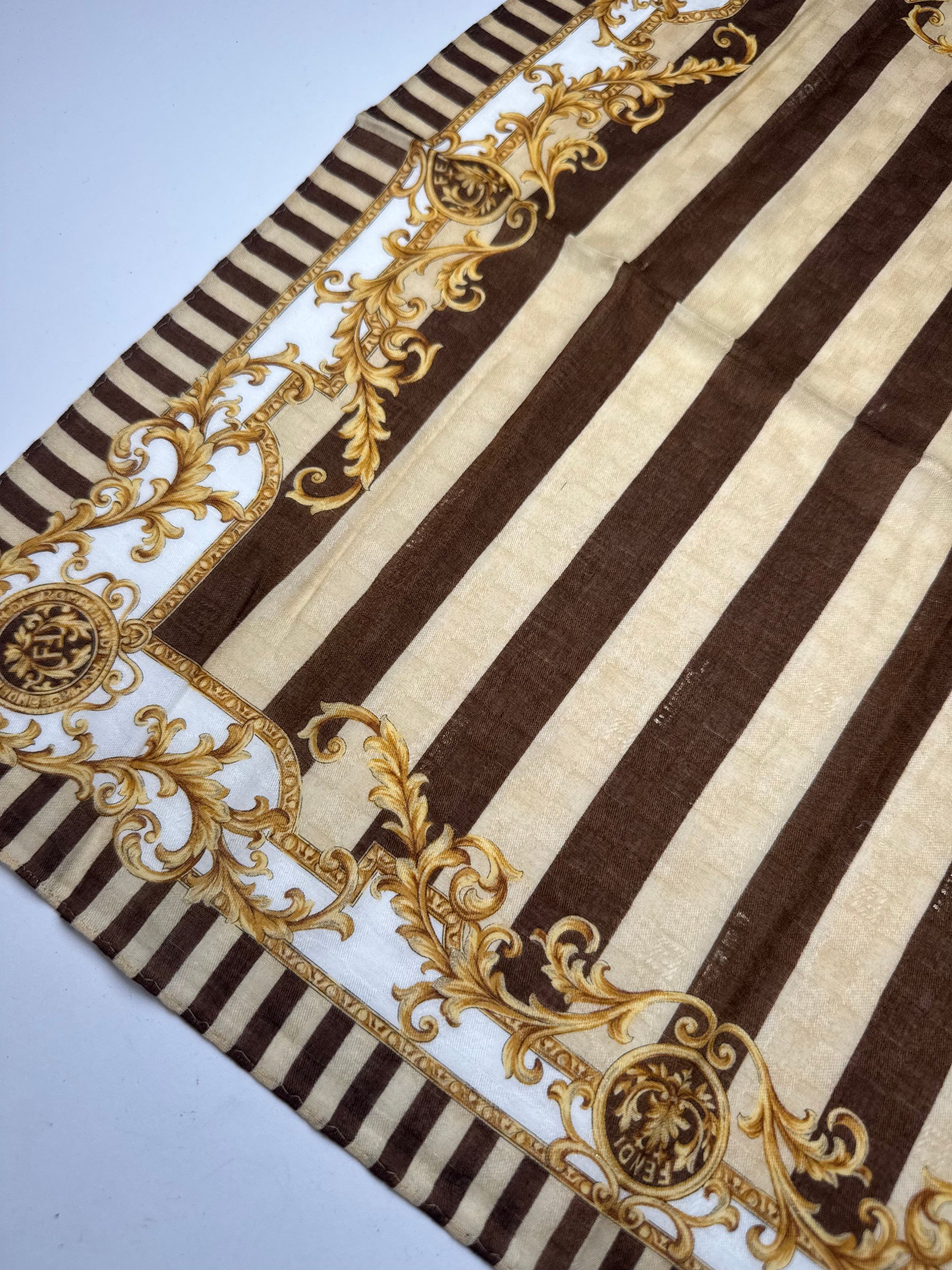 Fendi Vintage Striped Scarf Brown Gold Size ONE SIZE - 4 Thumbnail