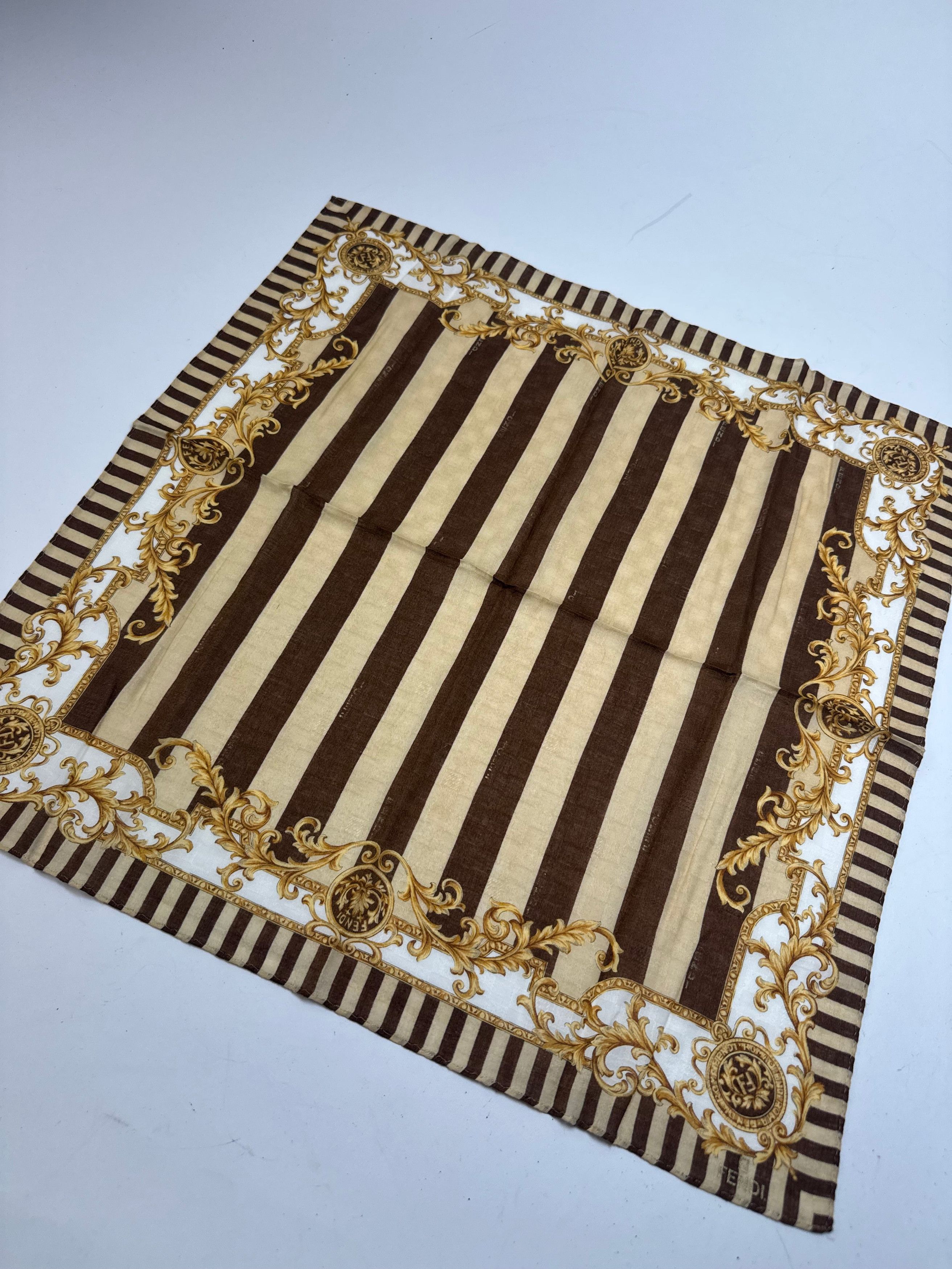 Fendi Vintage Striped Scarf Brown Gold Size ONE SIZE - 2 Thumbnail