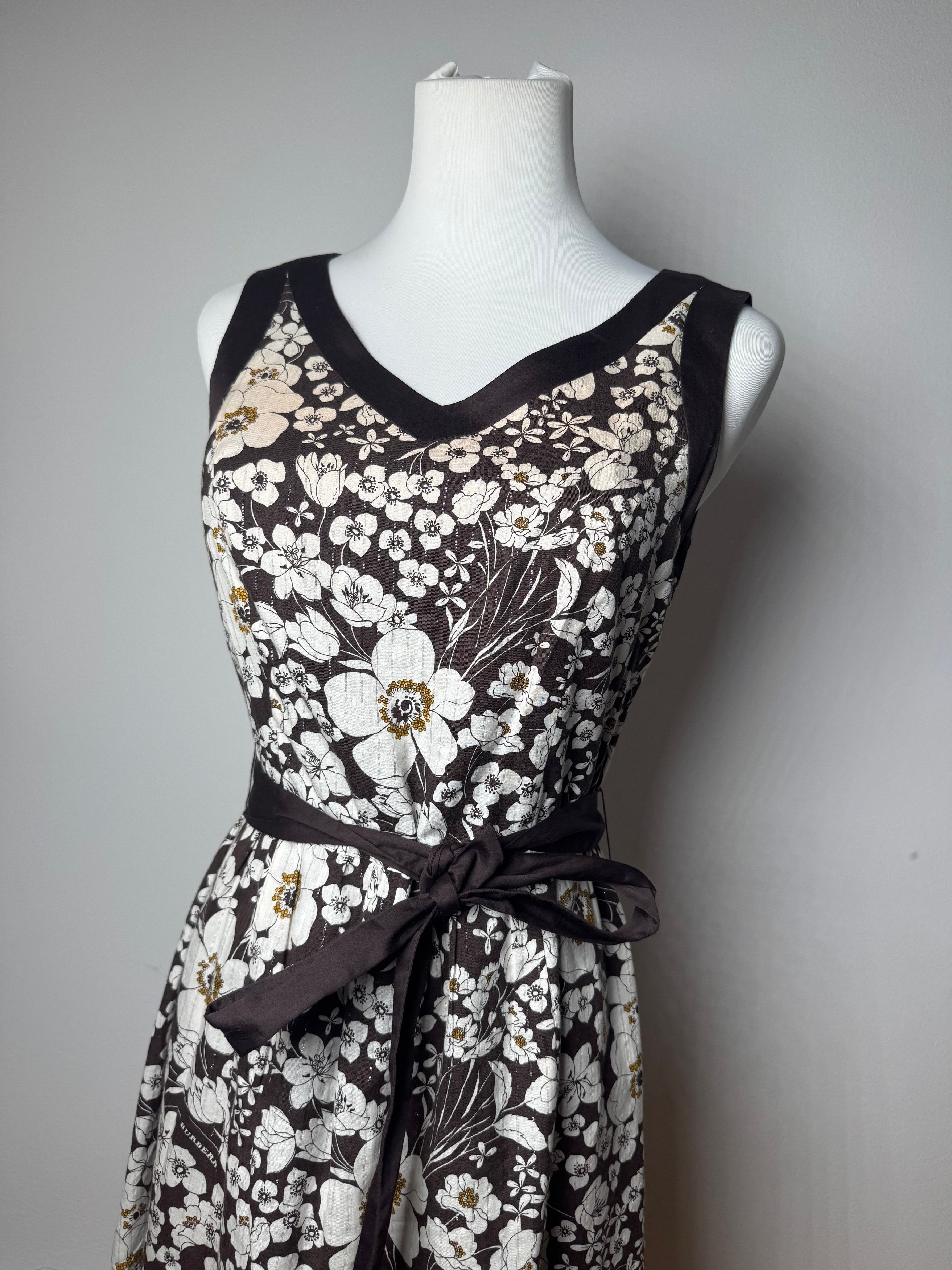 Burberry Vintage Floral Dresd Black White Size S / US 4 / IT 40 - 12 Thumbnail