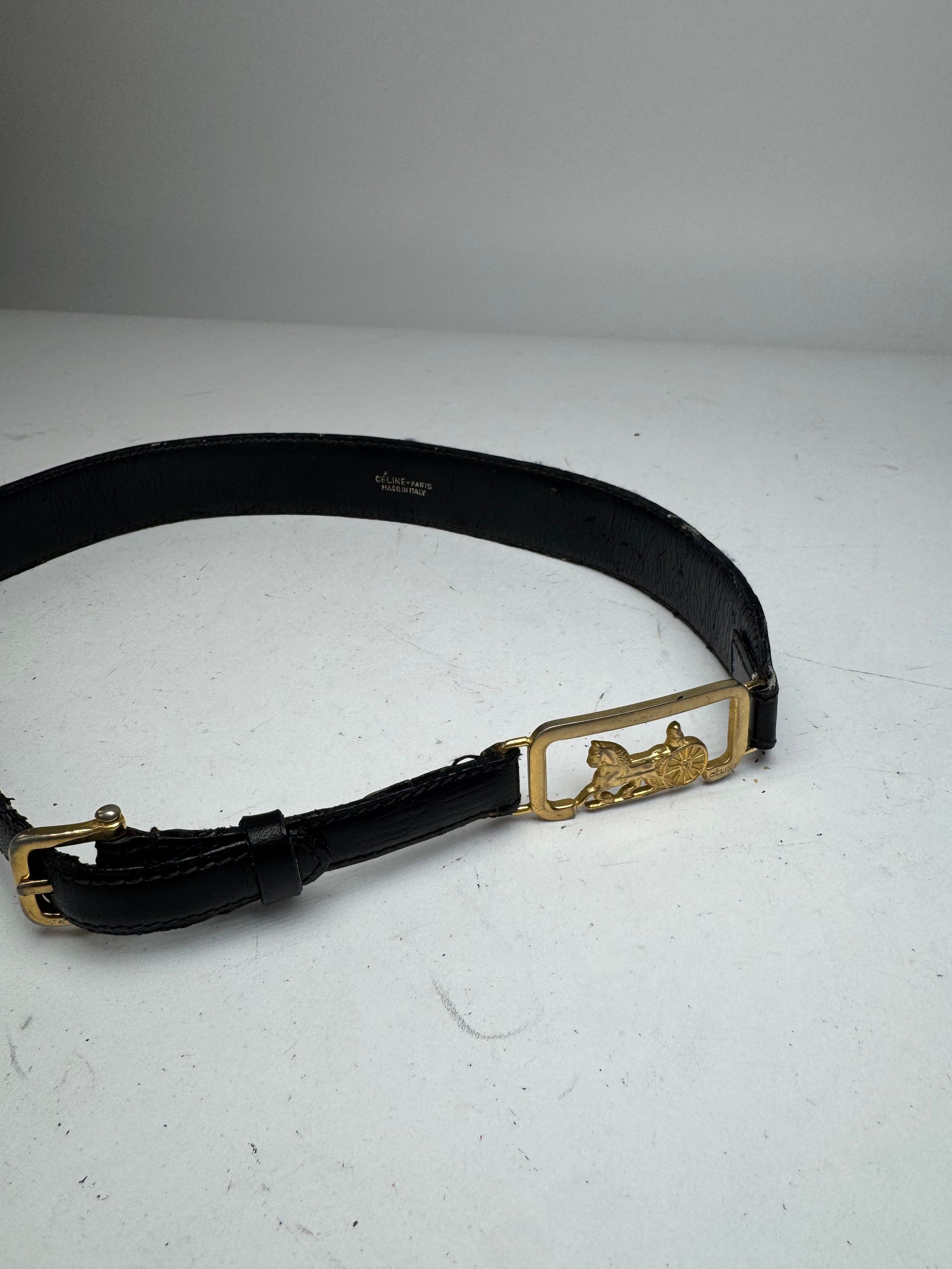 Celine Vintage Paris Carriage Logo Leather Belt Black Size ONE SIZE - 2 Thumbnail