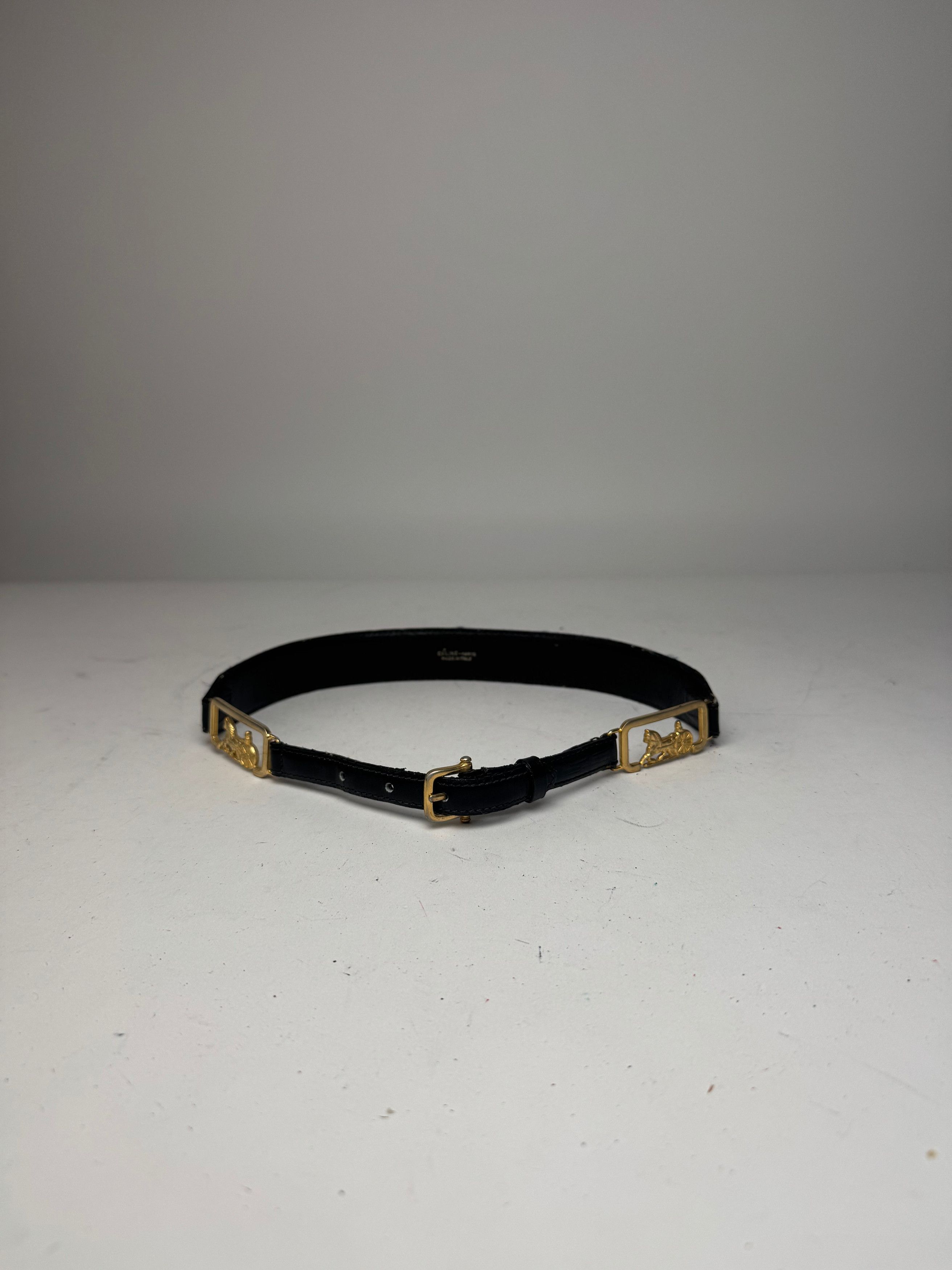 Celine Vintage Paris Carriage Logo Leather Belt Black Size ONE SIZE - 10 Thumbnail