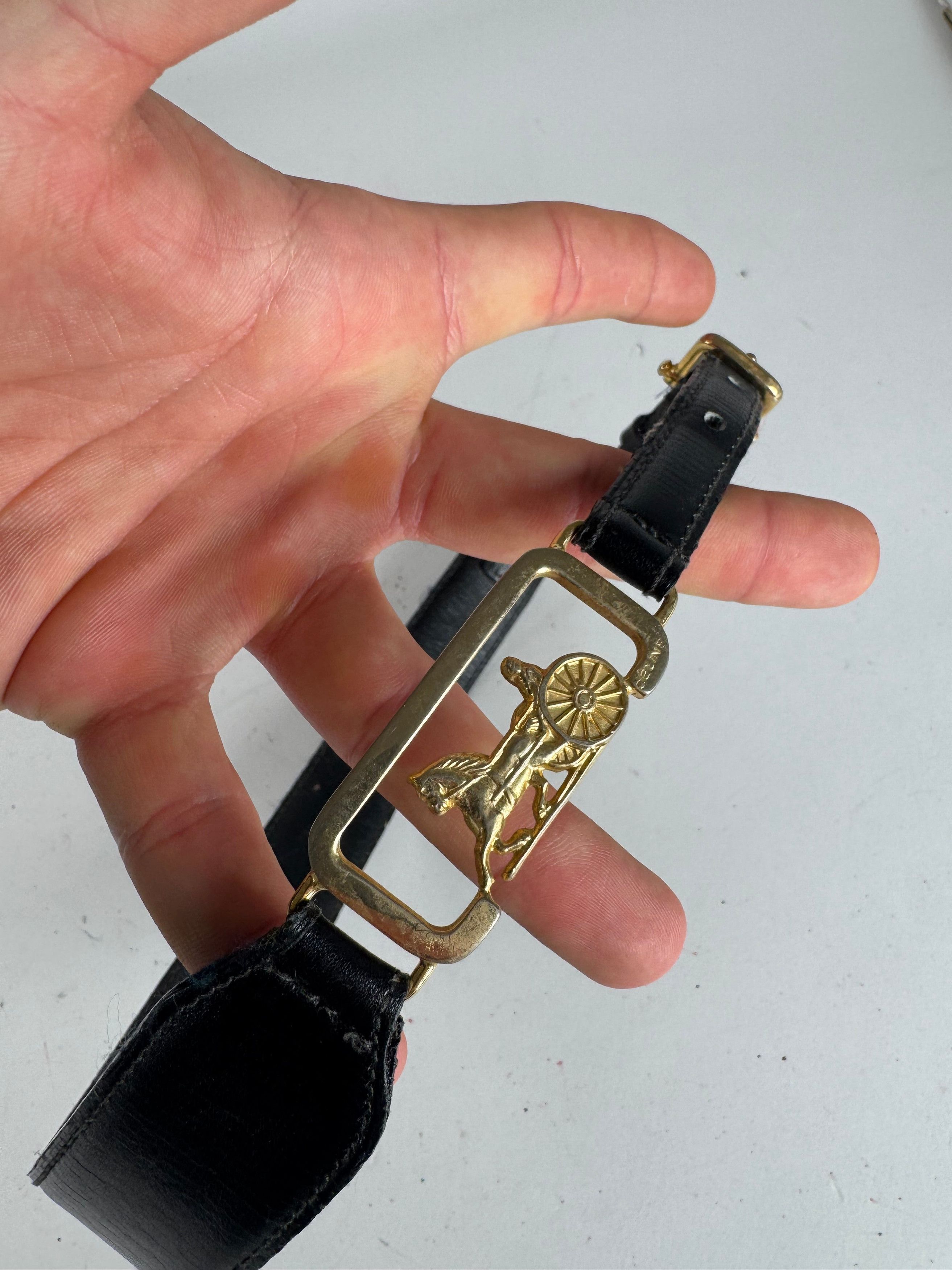 Celine Vintage Paris Carriage Logo Leather Belt Black Size ONE SIZE - 5 Thumbnail