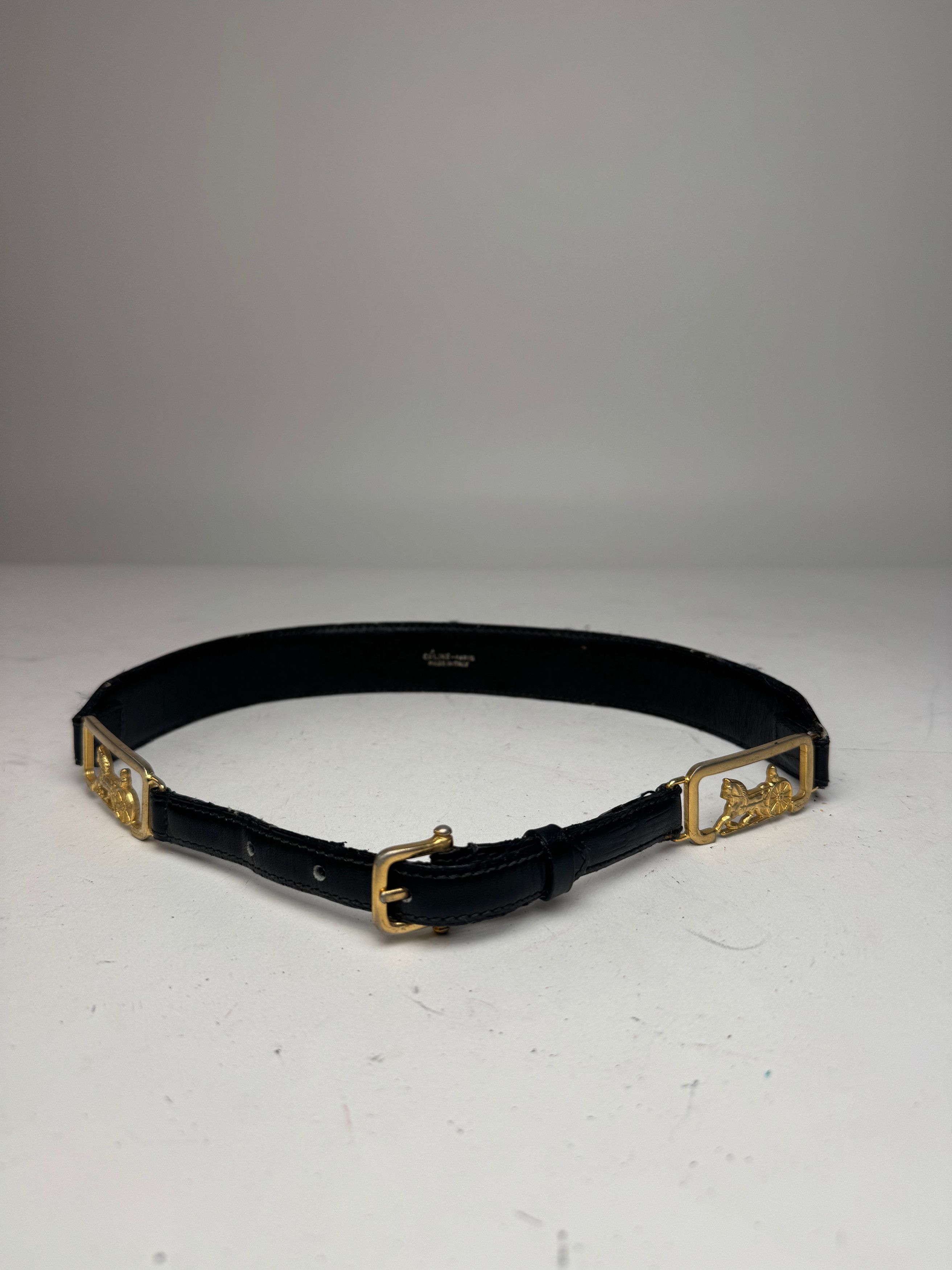 Celine Vintage Paris Carriage Logo Leather Belt Black Size ONE SIZE - 6 Thumbnail