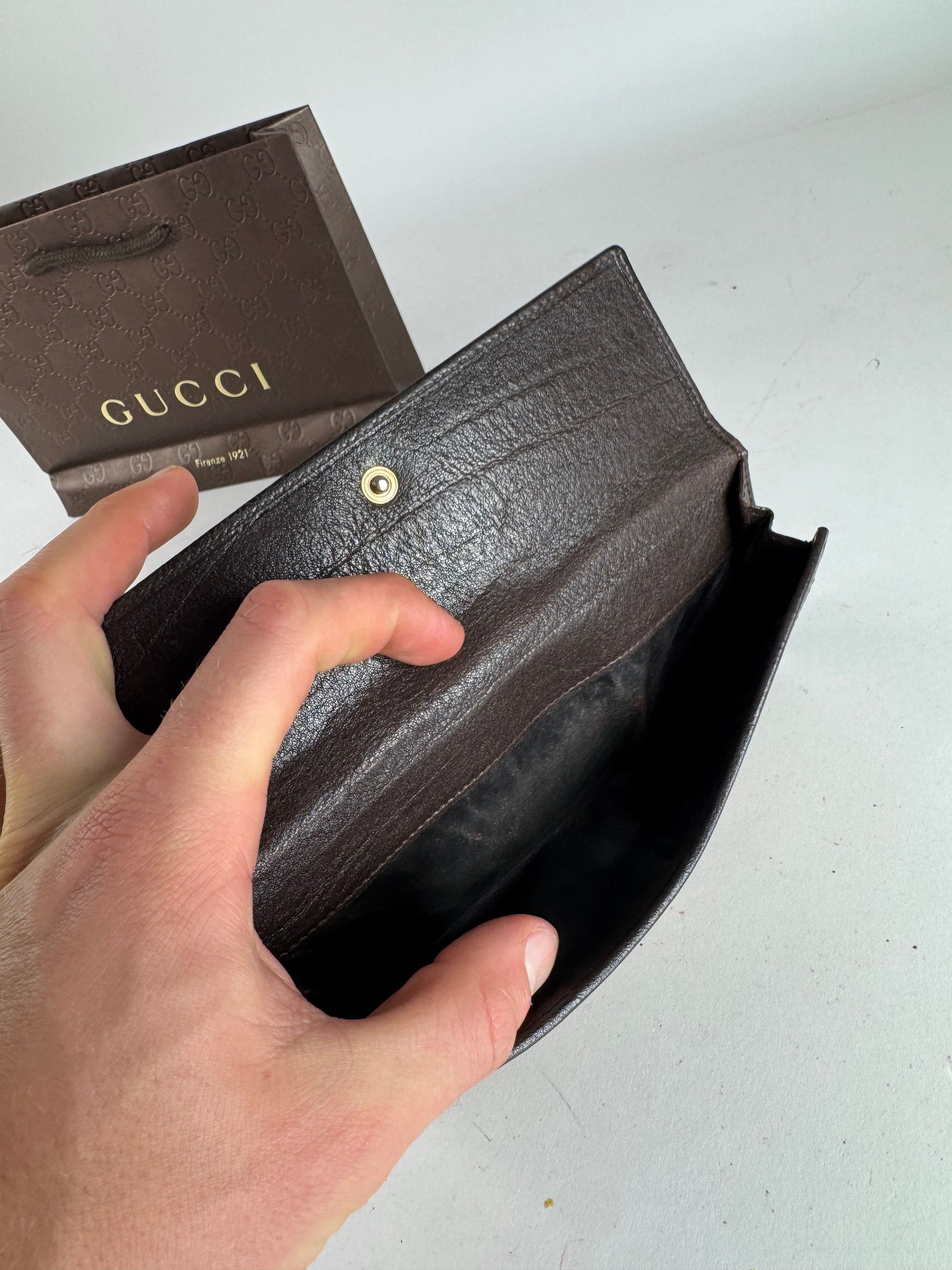 Gucci Vintage GG Monogram Leather Wallet Beige Brown Size ONE SIZE - 7 Thumbnail