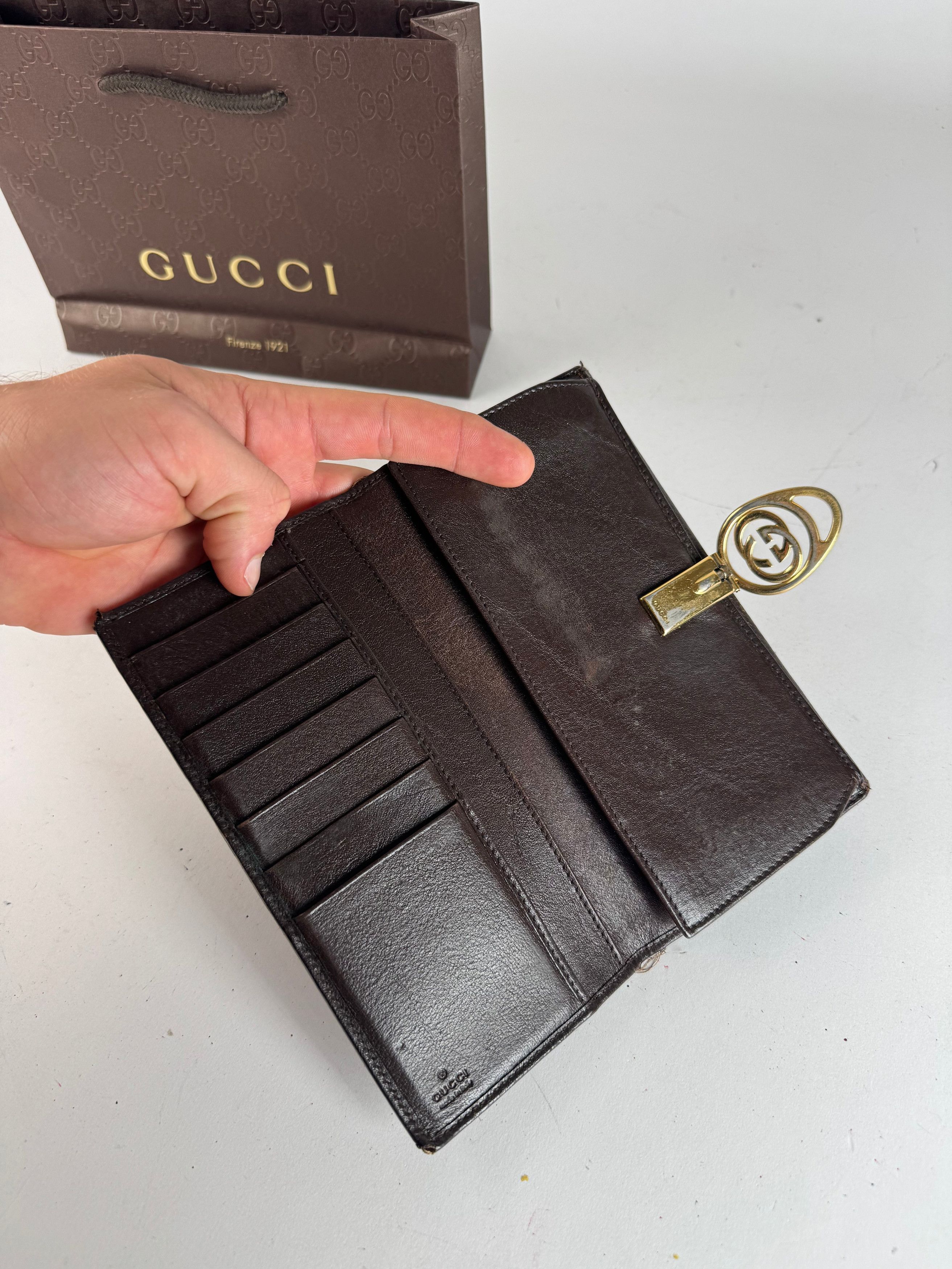Gucci Vintage GG Monogram Leather Wallet Beige Brown Size ONE SIZE - 3 Thumbnail