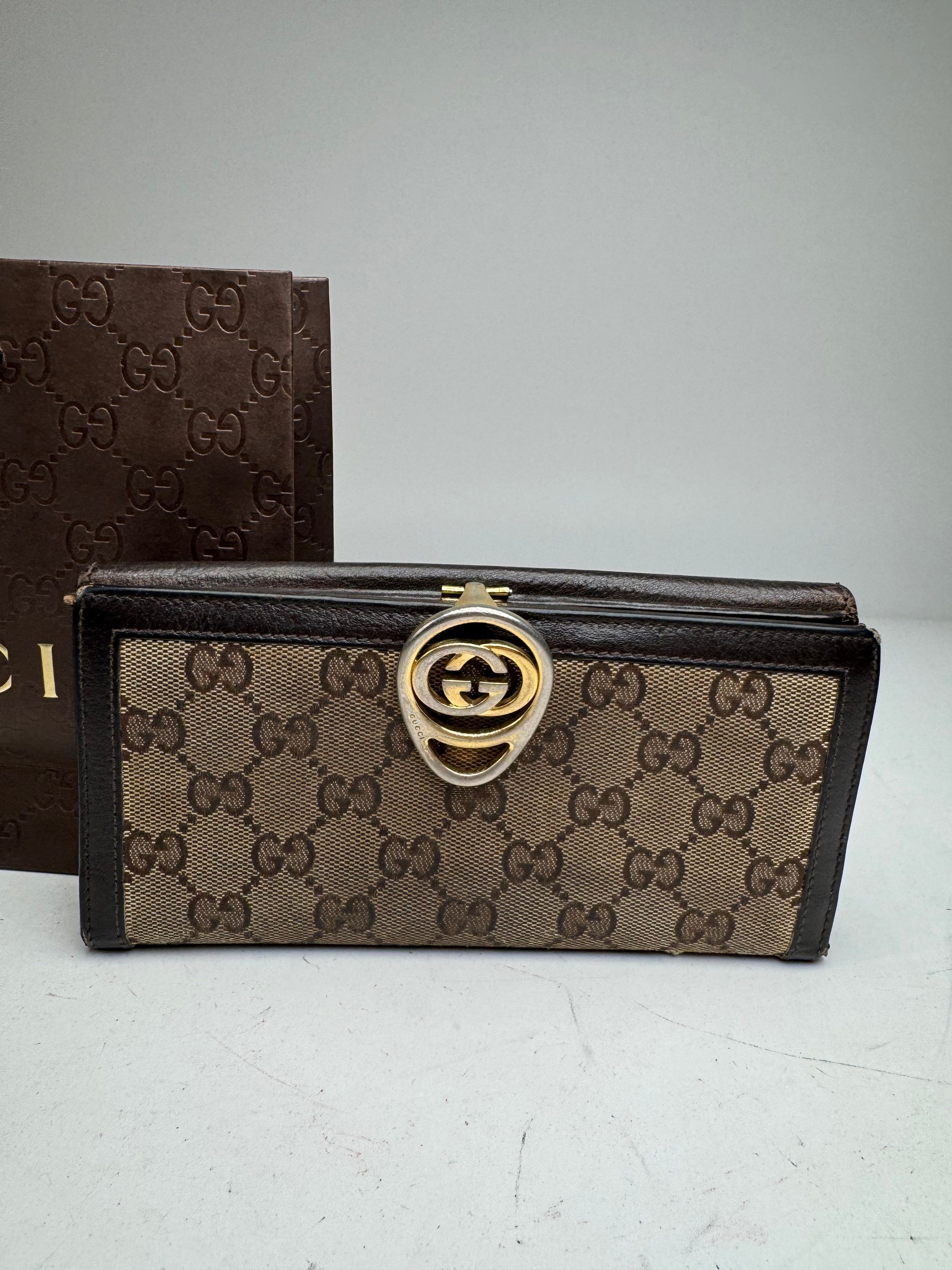 Gucci Vintage GG Monogram Leather Wallet Beige Brown Size ONE SIZE - 10 Thumbnail