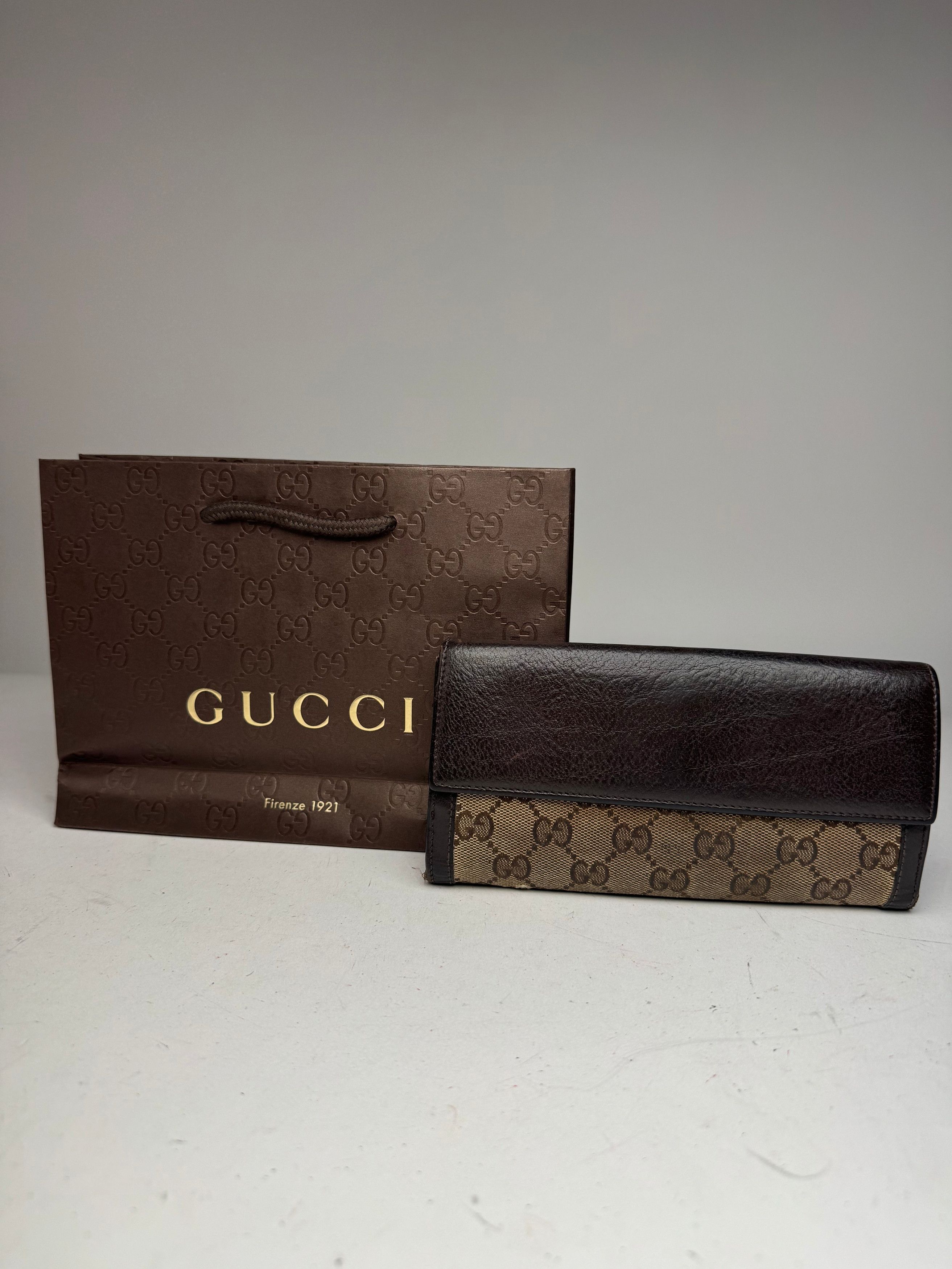 Gucci Vintage GG Monogram Leather Wallet Beige Brown Size ONE SIZE - 2 Thumbnail