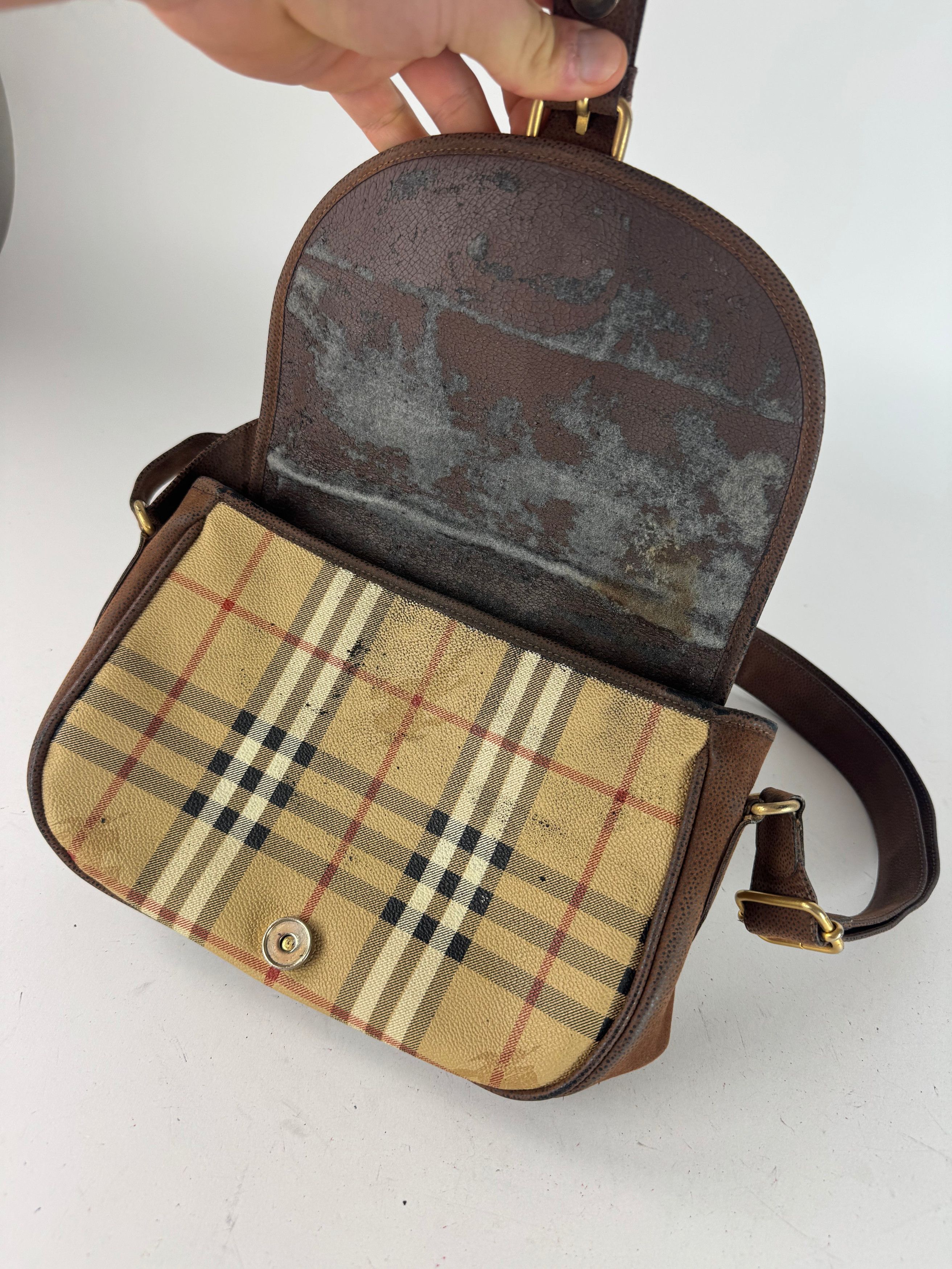 Burberry Vintage 2Way Nova Check Leather Bag Beige Brown Size ONE SIZE - 3 Thumbnail