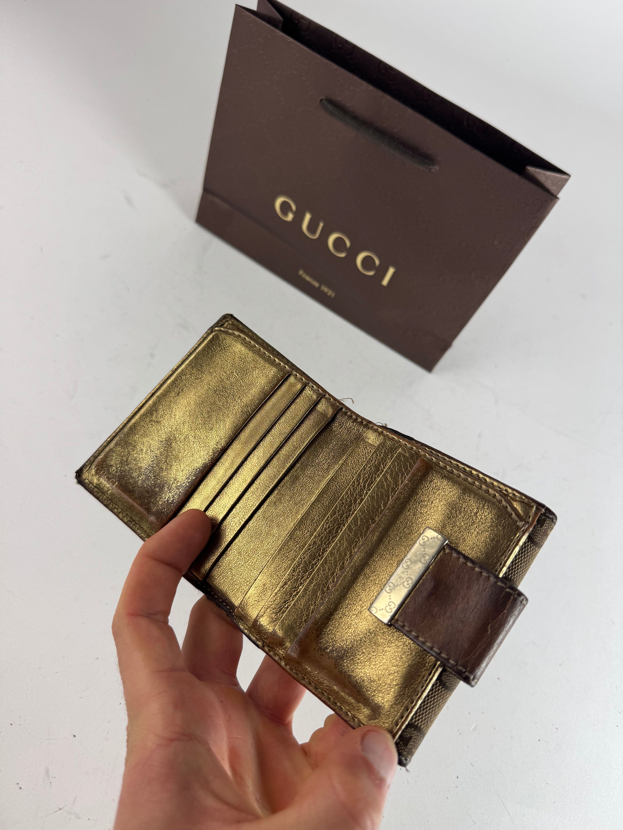 Gucci Vintage Monogram Wallet Brown Gold Size ONE SIZE - 3 Thumbnail