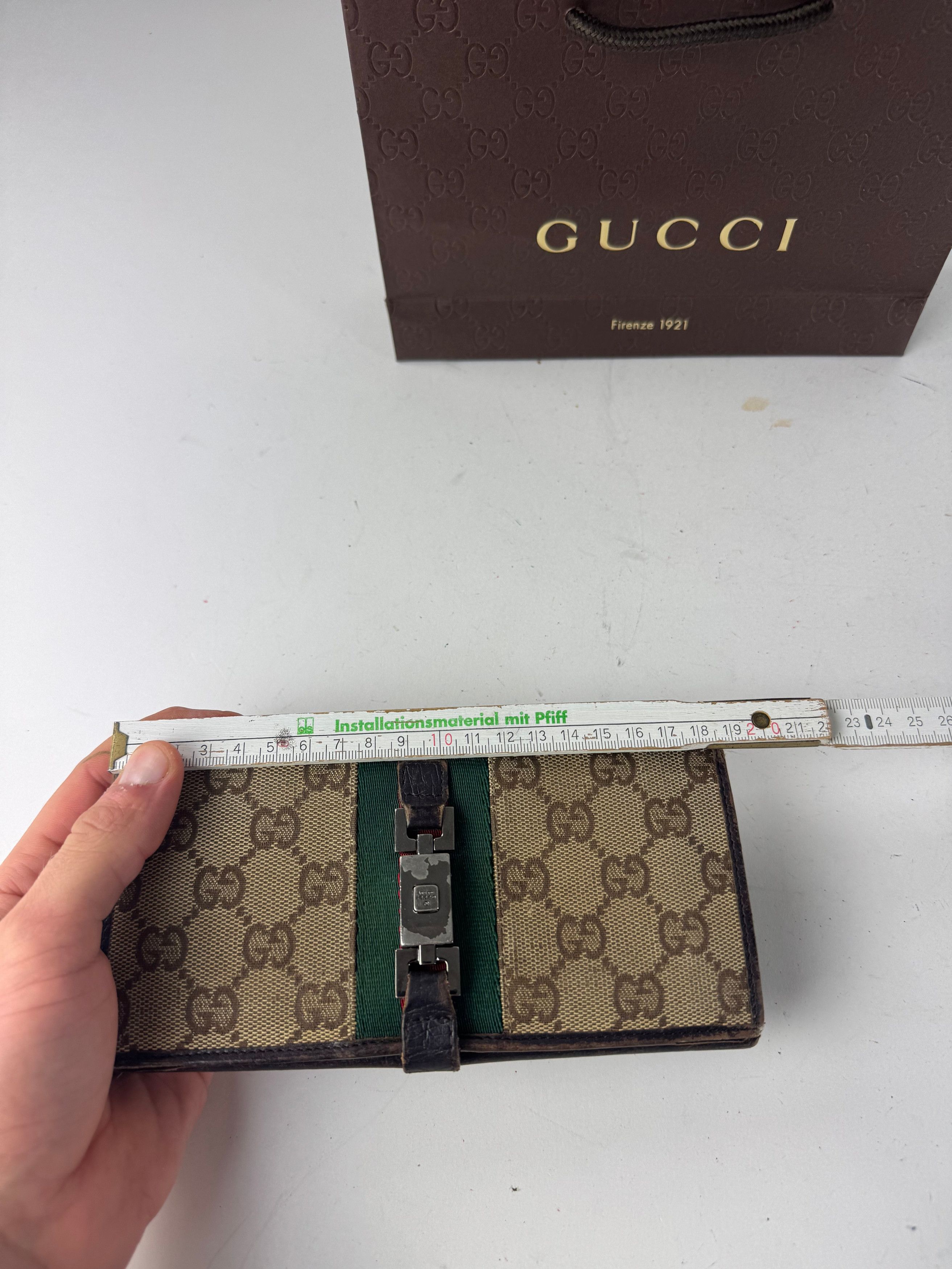 Gucci Vintage Jackie Monogram Leather Long Wallet Beige Brown Size ONE SIZE - 8 Thumbnail