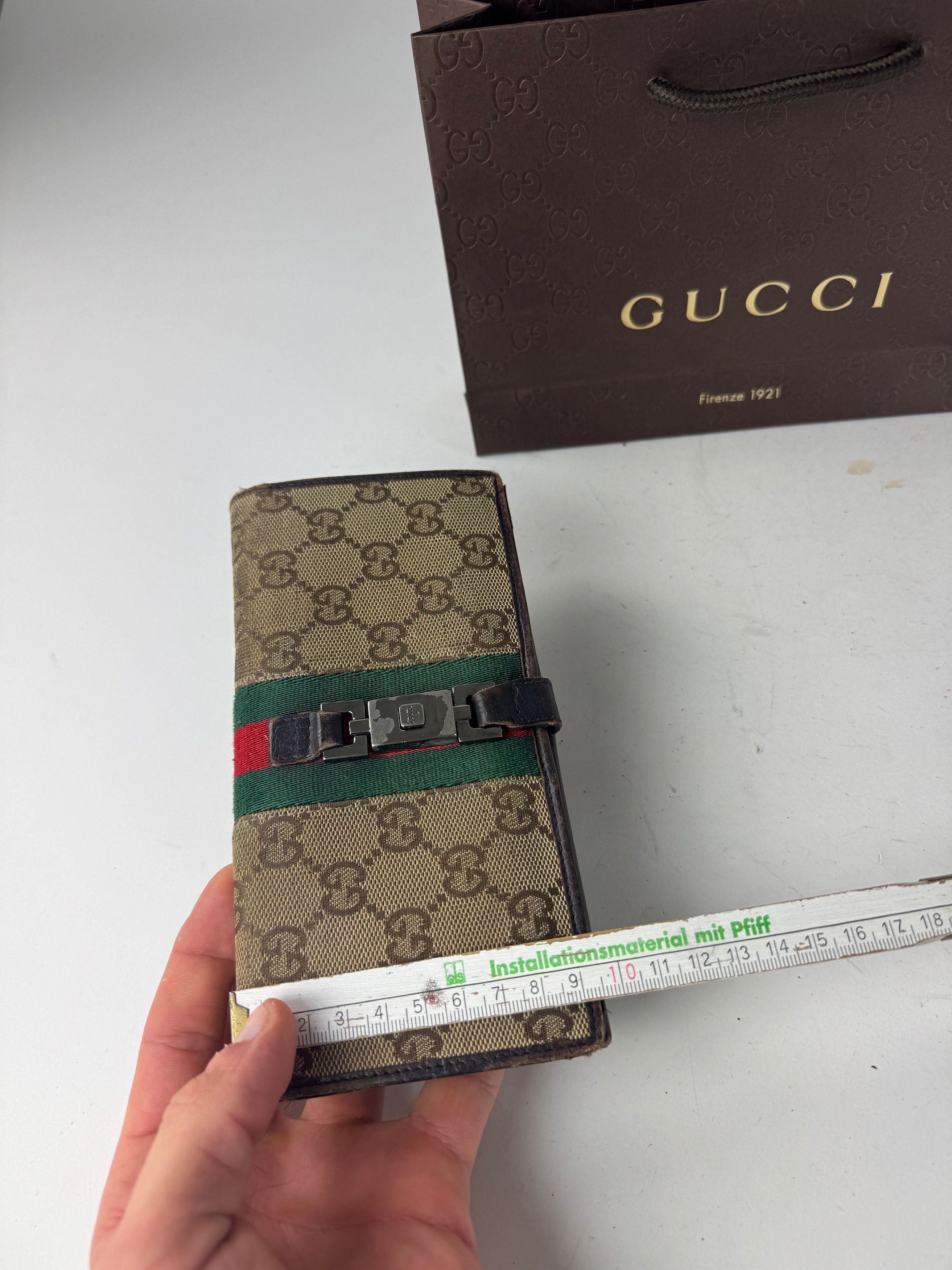 Gucci Vintage Jackie Monogram Leather Long Wallet Beige Brown Size ONE SIZE - 9 Thumbnail