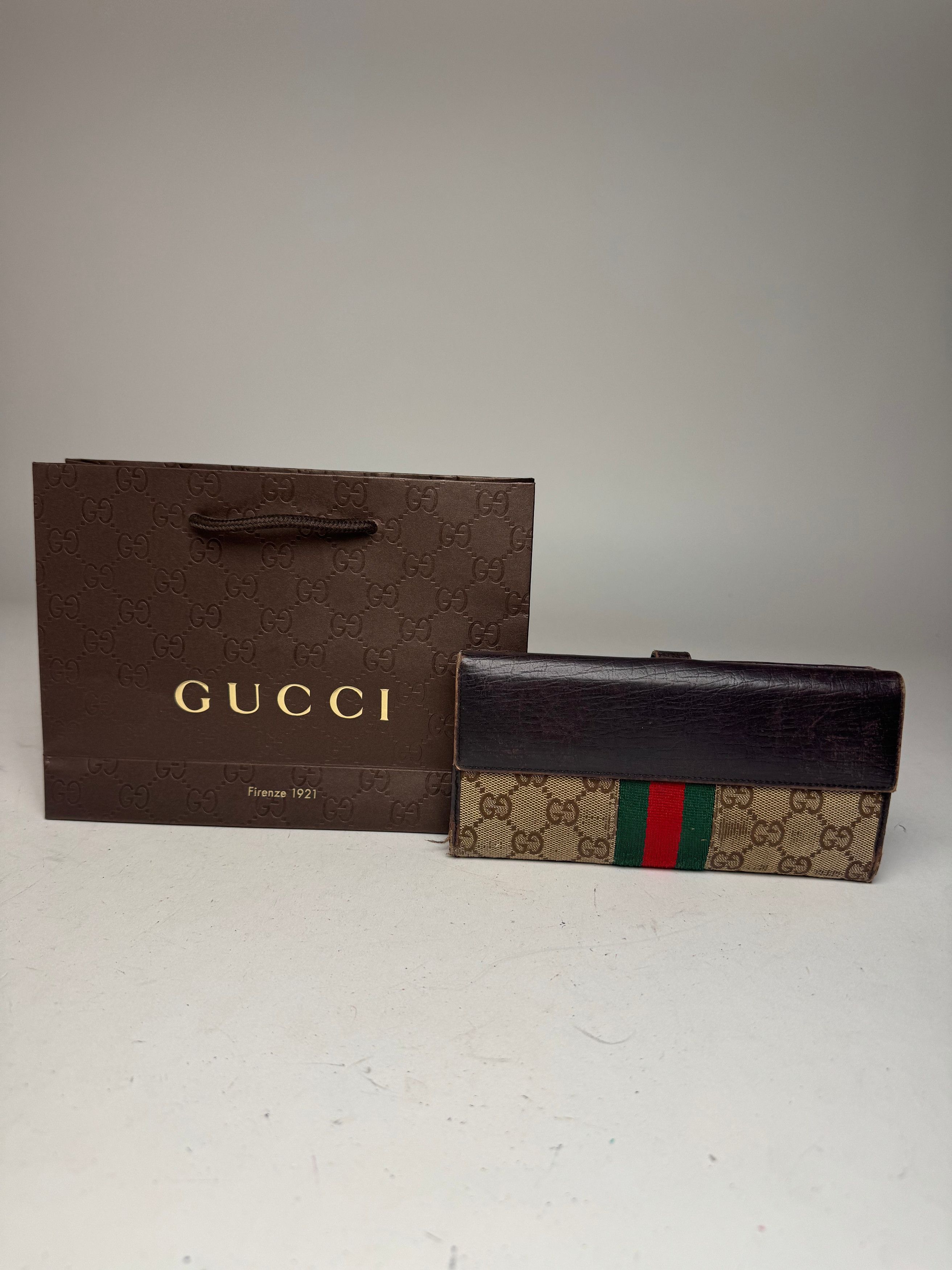 Gucci Vintage Jackie Monogram Leather Long Wallet Beige Brown Size ONE SIZE - 2 Thumbnail
