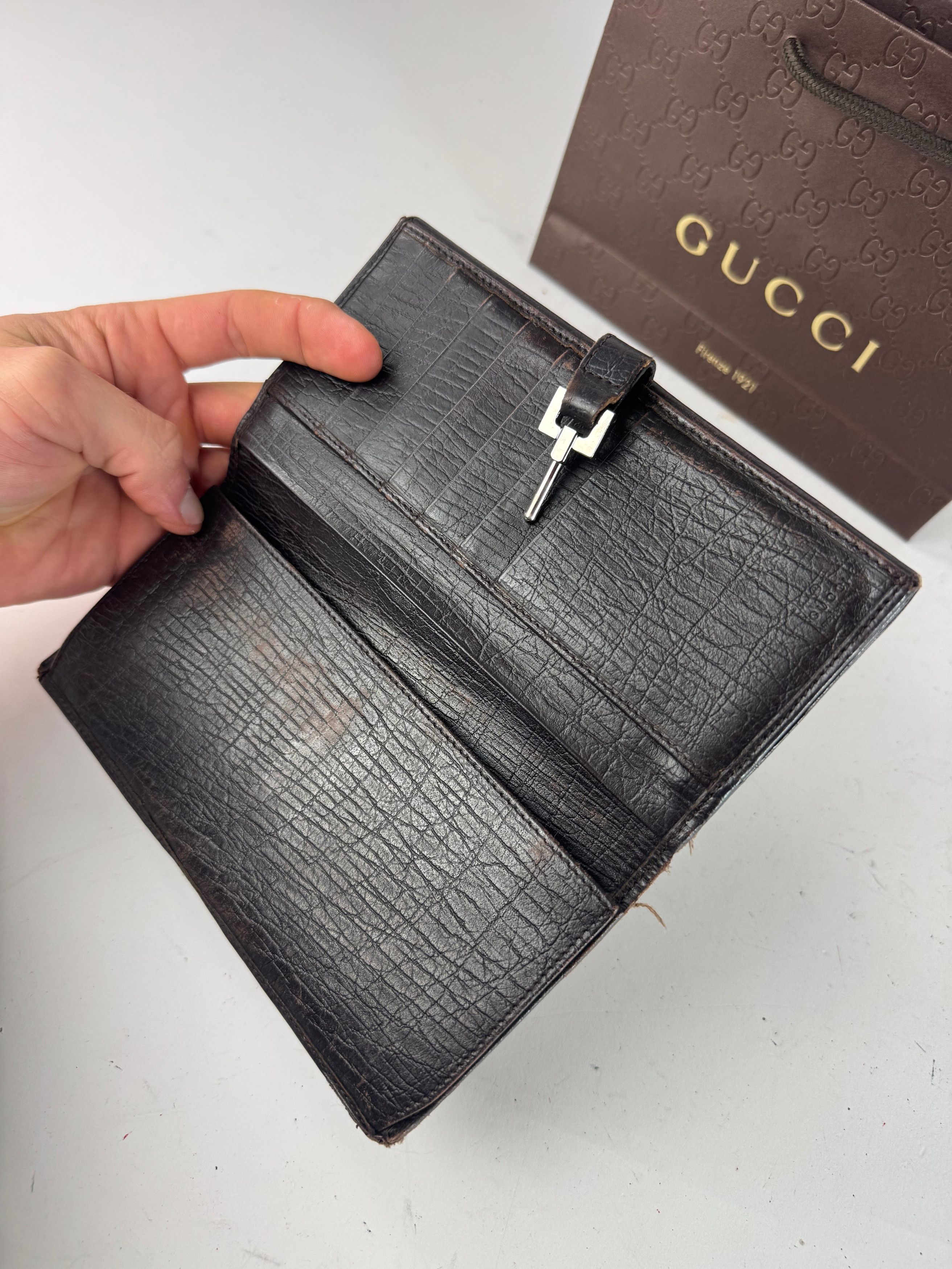 Gucci Vintage Jackie Monogram Leather Long Wallet Beige Brown Size ONE SIZE - 4 Thumbnail