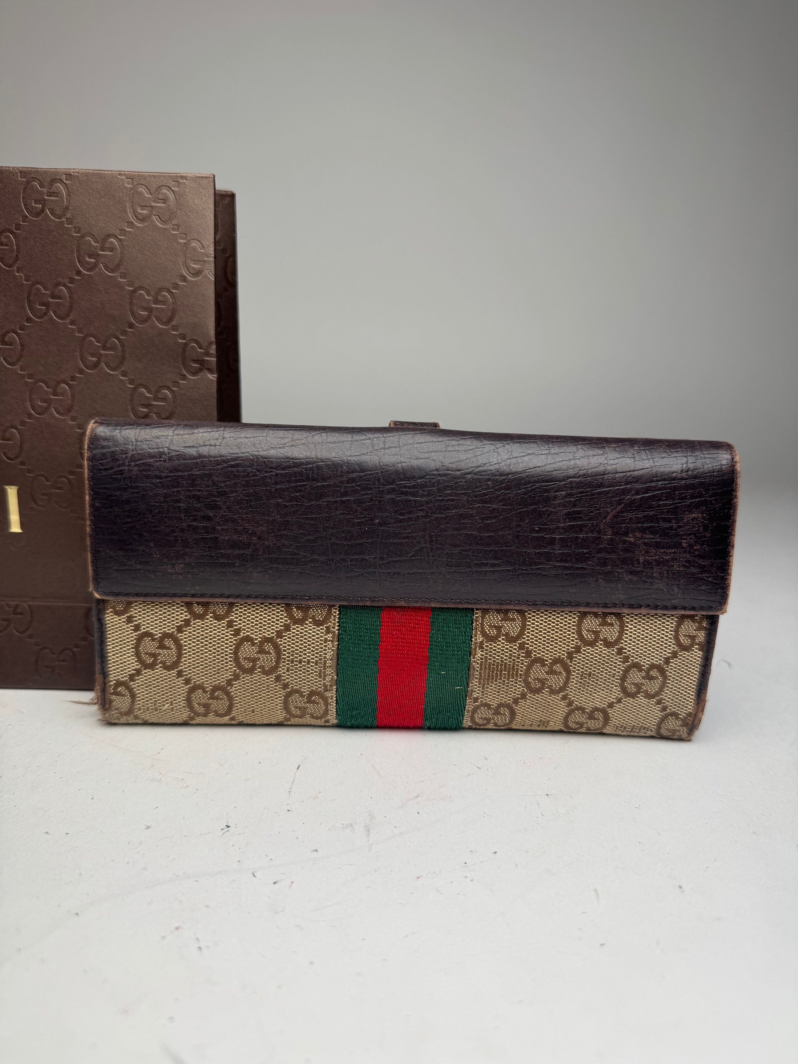 Gucci Vintage Jackie Monogram Leather Long Wallet Beige Brown Size ONE SIZE - 11 Thumbnail
