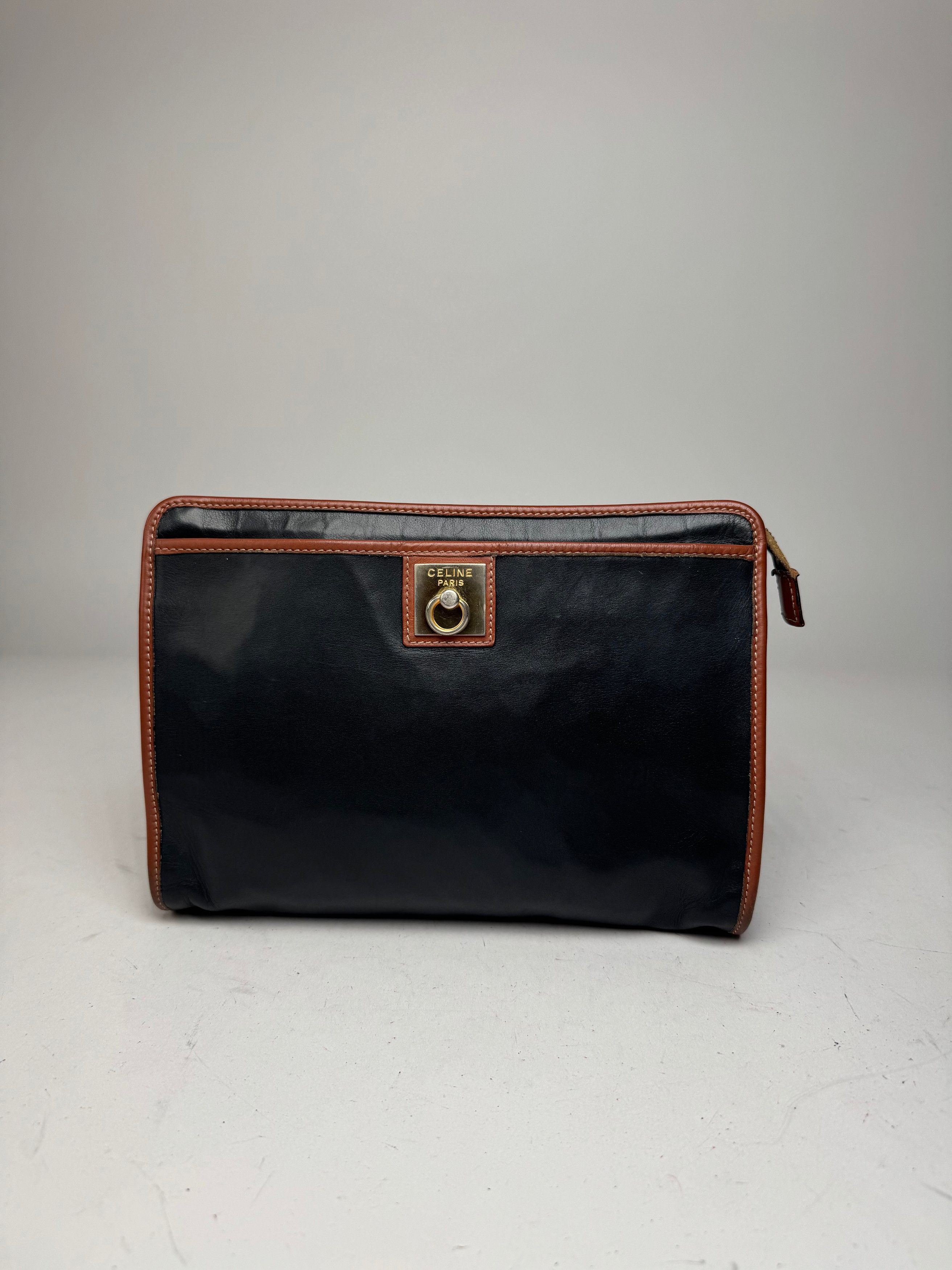 Celine Vintage Leather Clutch Black Brown Size ONE SIZE - 11 Thumbnail