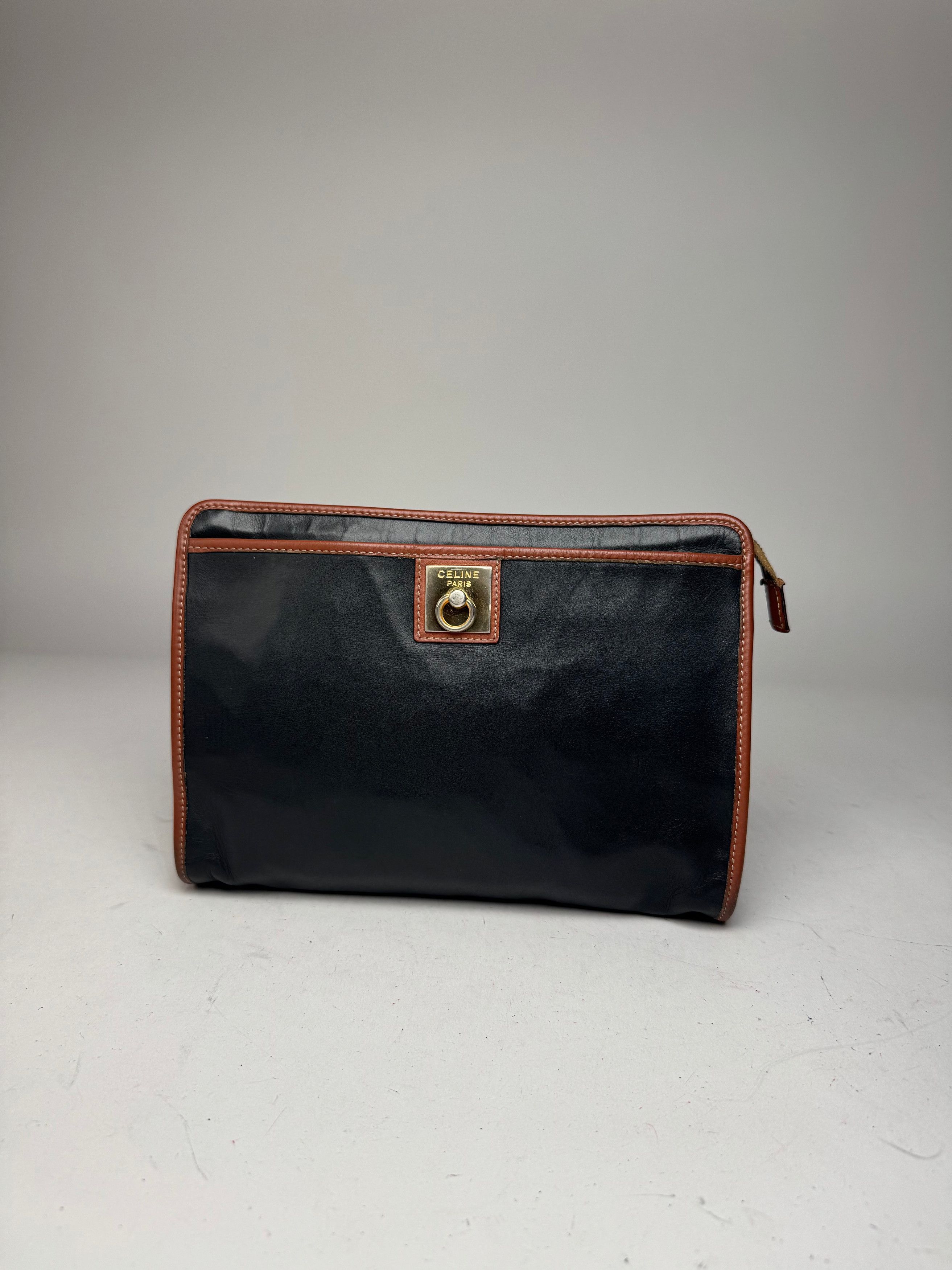 Celine Vintage Leather Clutch Black Brown Size ONE SIZE - 5 Thumbnail